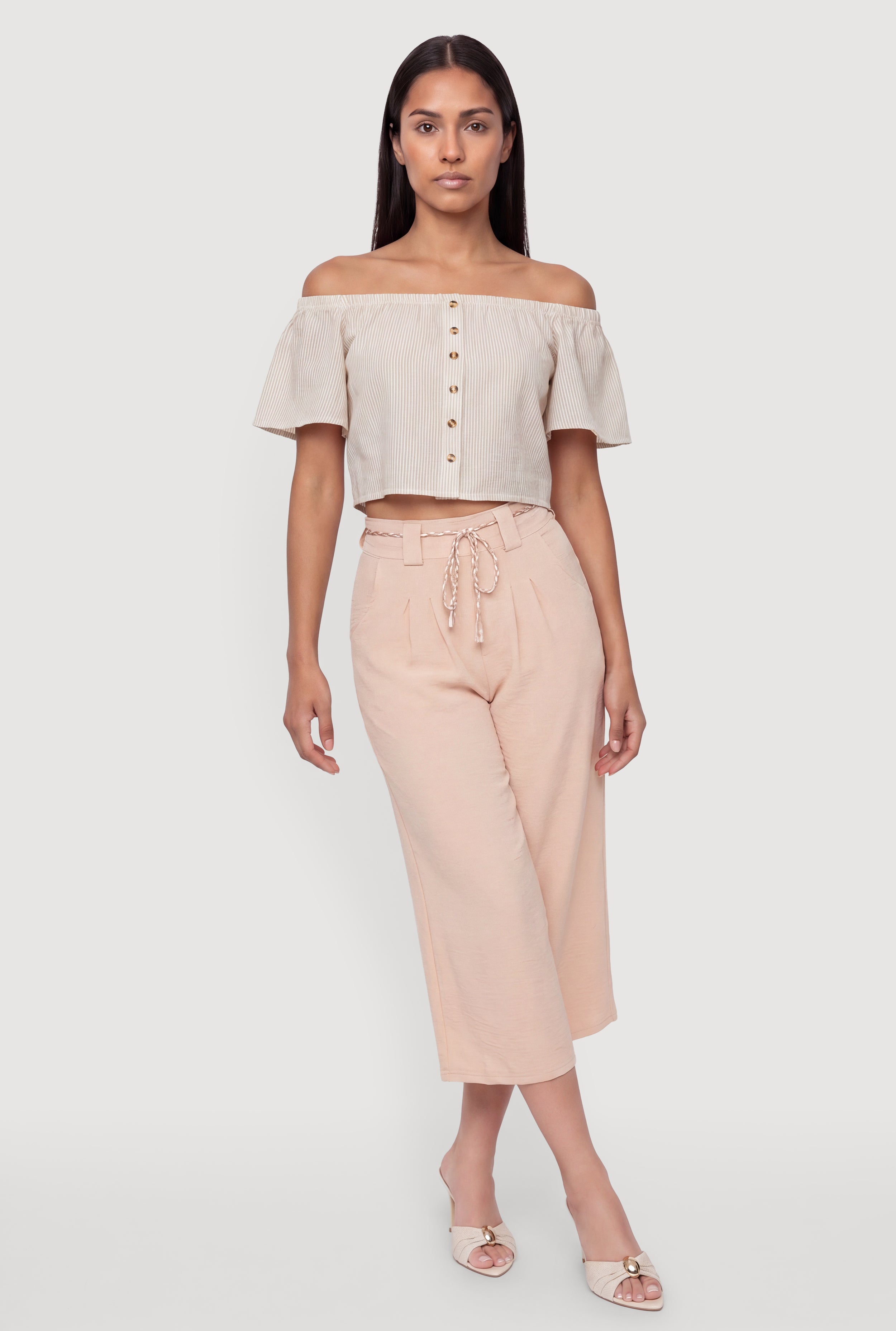 Striped Off the Shoulder Crop Top