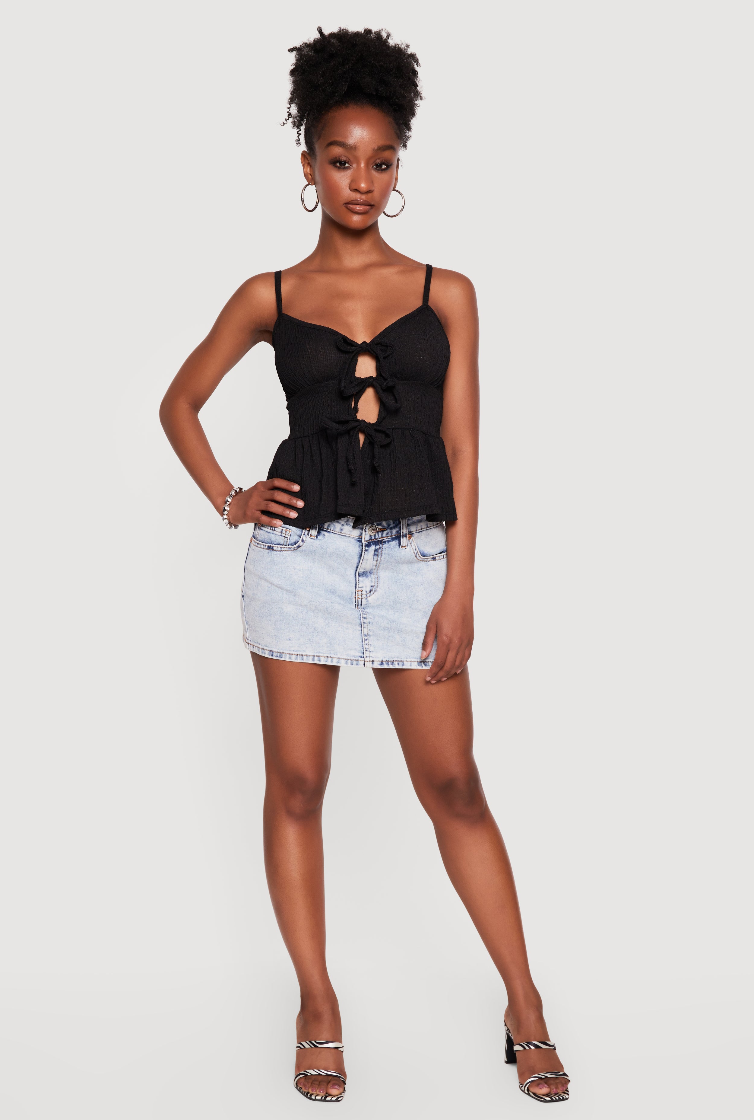 Sleeveless Tie Front Keyhole Detail Peplum Top