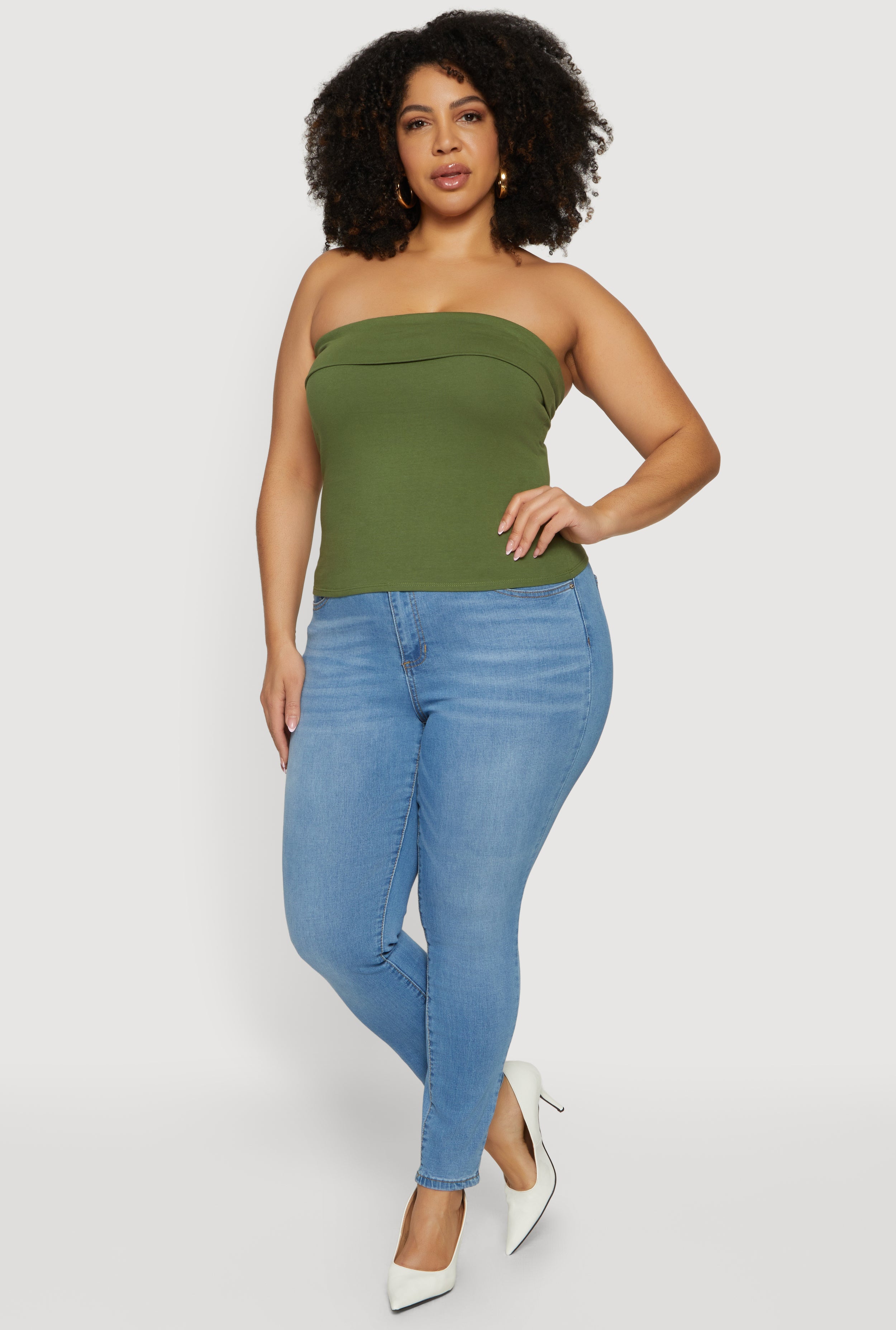 Plus Size Solid Fold Over Tube Top