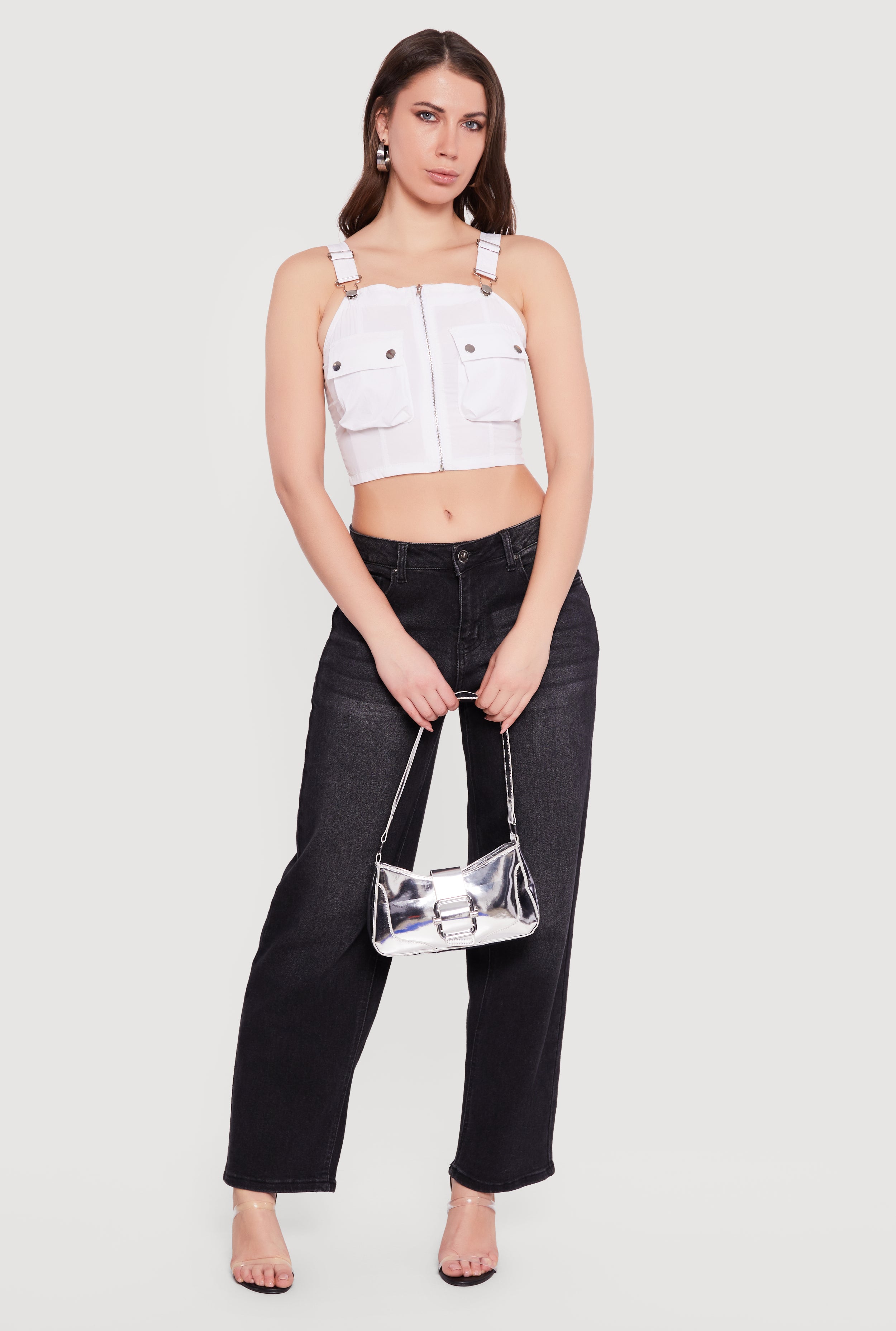 Zip Front Utility Overall Crop Top