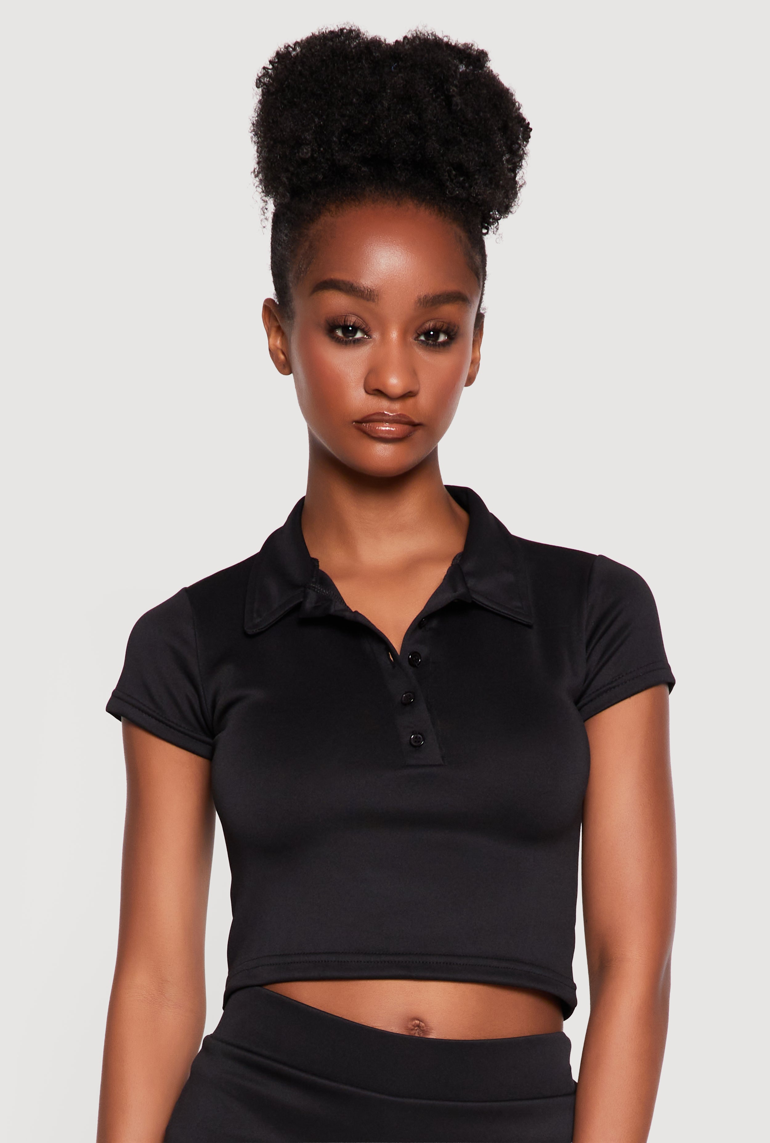 Short Sleeve Polo Crop Top