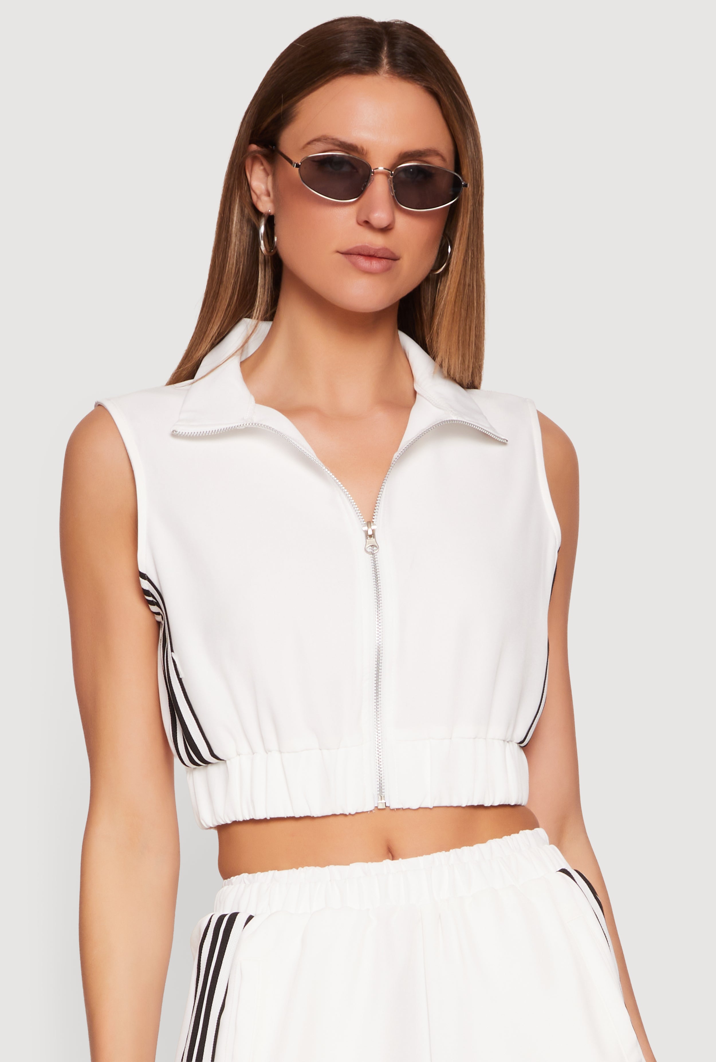Side Stripe Zip Front Cropped Vest