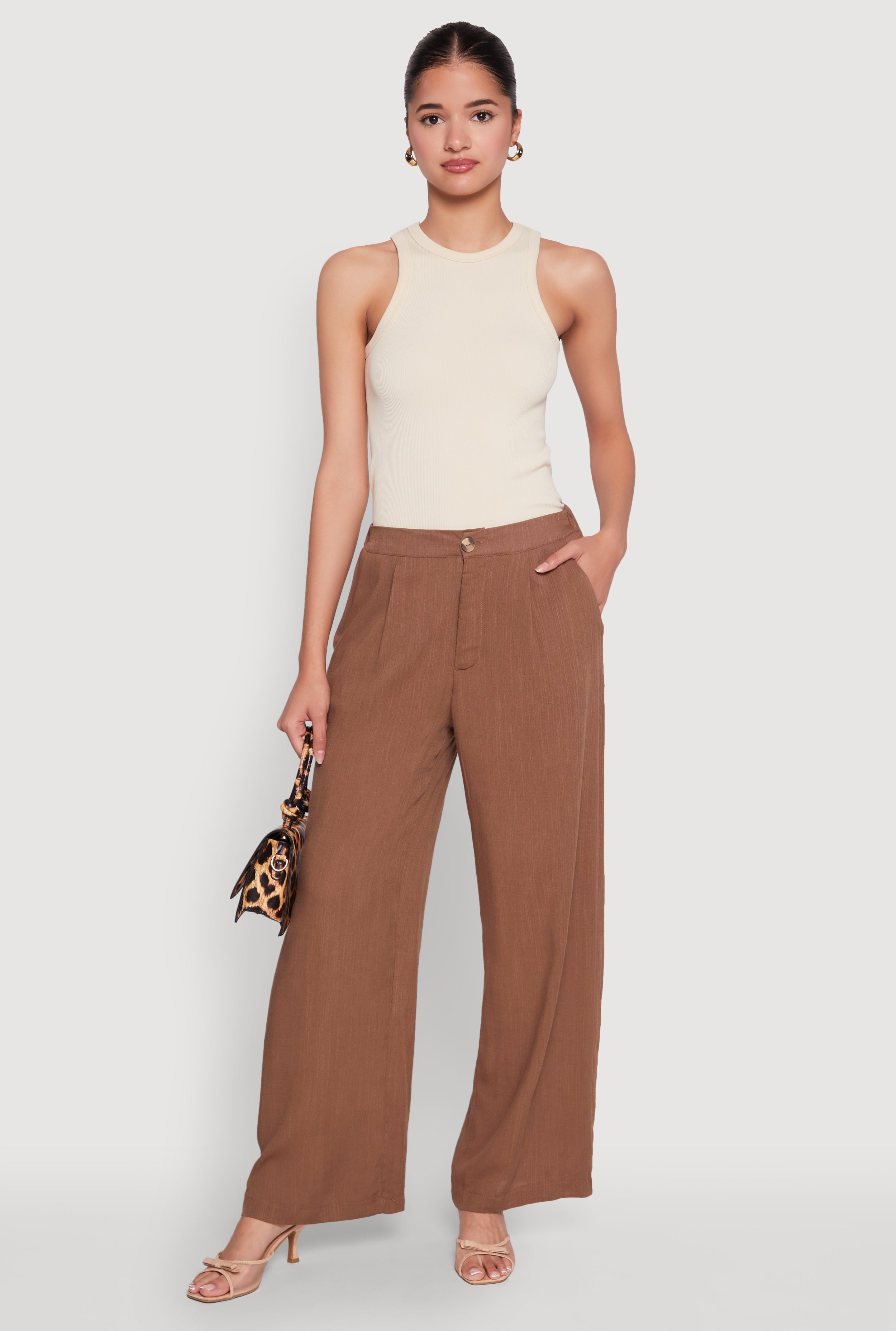 dress pants brown Wide Leg Length:Tall clean design Starlit Siesta Fringe Halter The heat