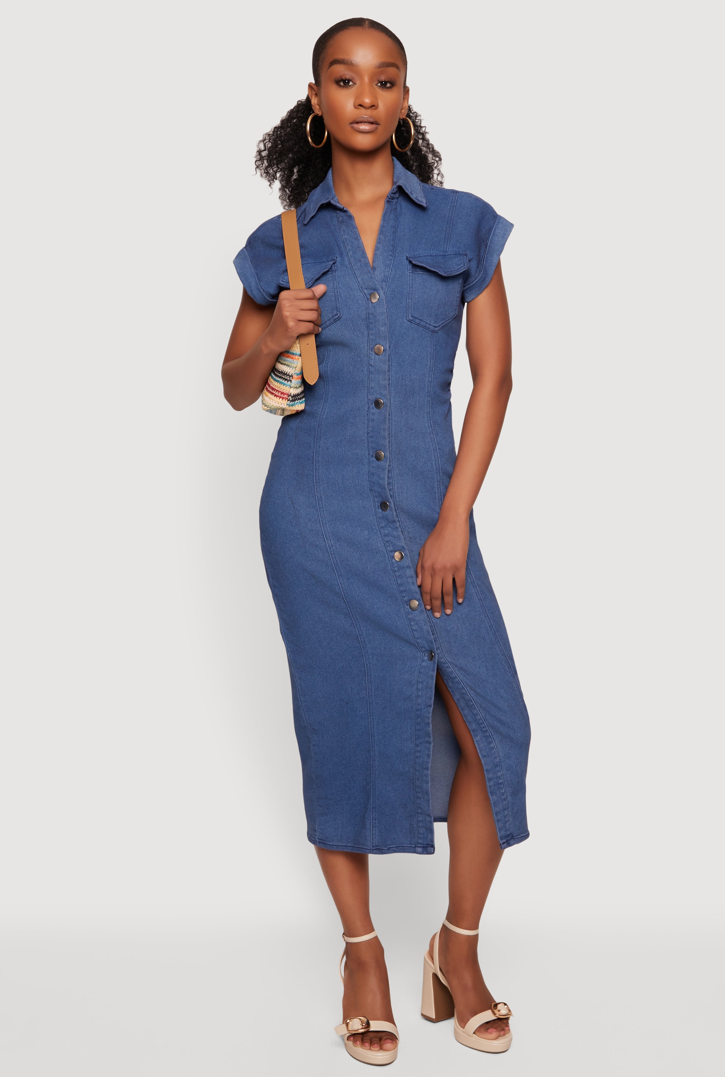 Denim Button Front Shirt Dress Denim Button Front Shirt Dress