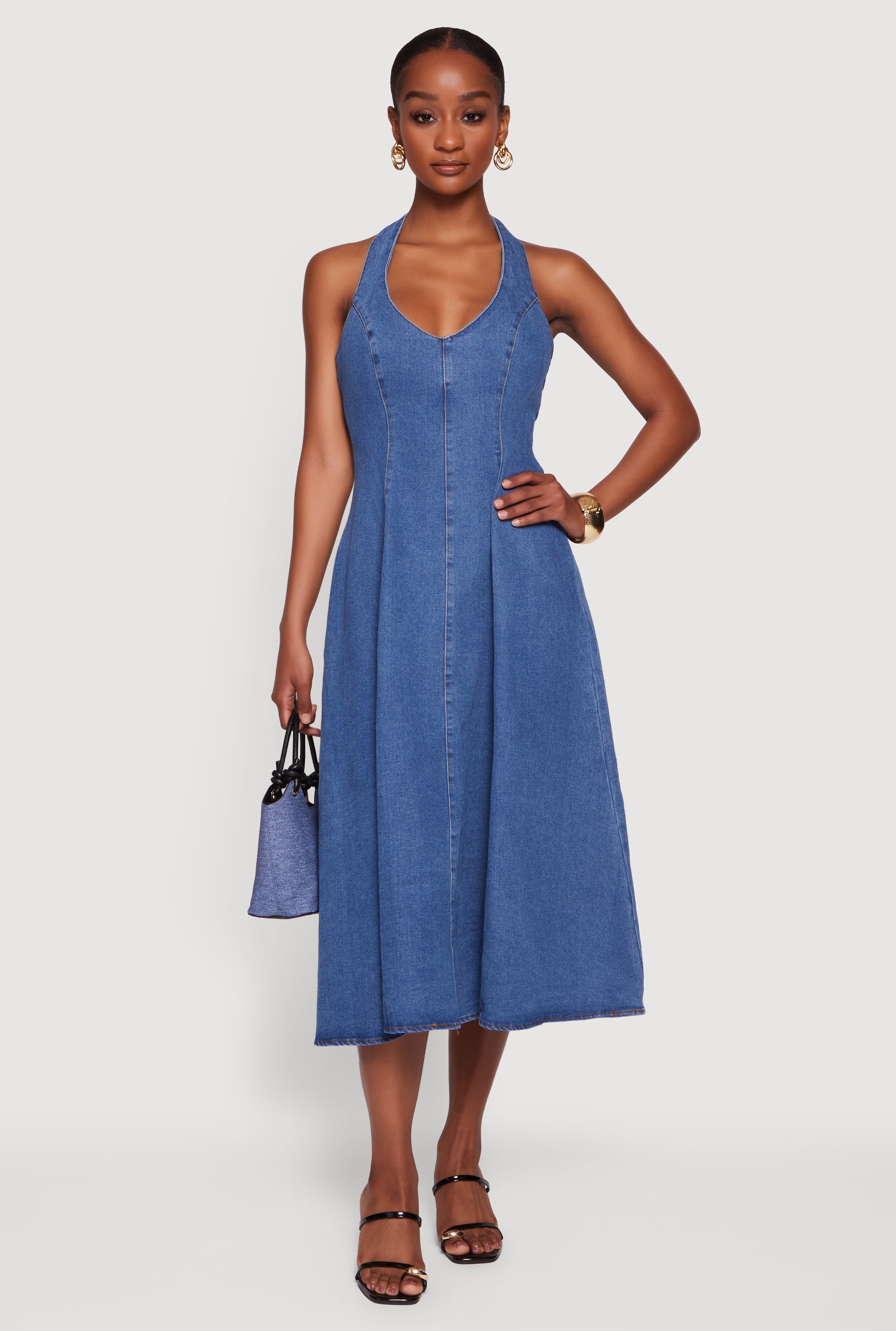 tie back denim dress Reclaimed Vintage tie back denim midi dress in indigo