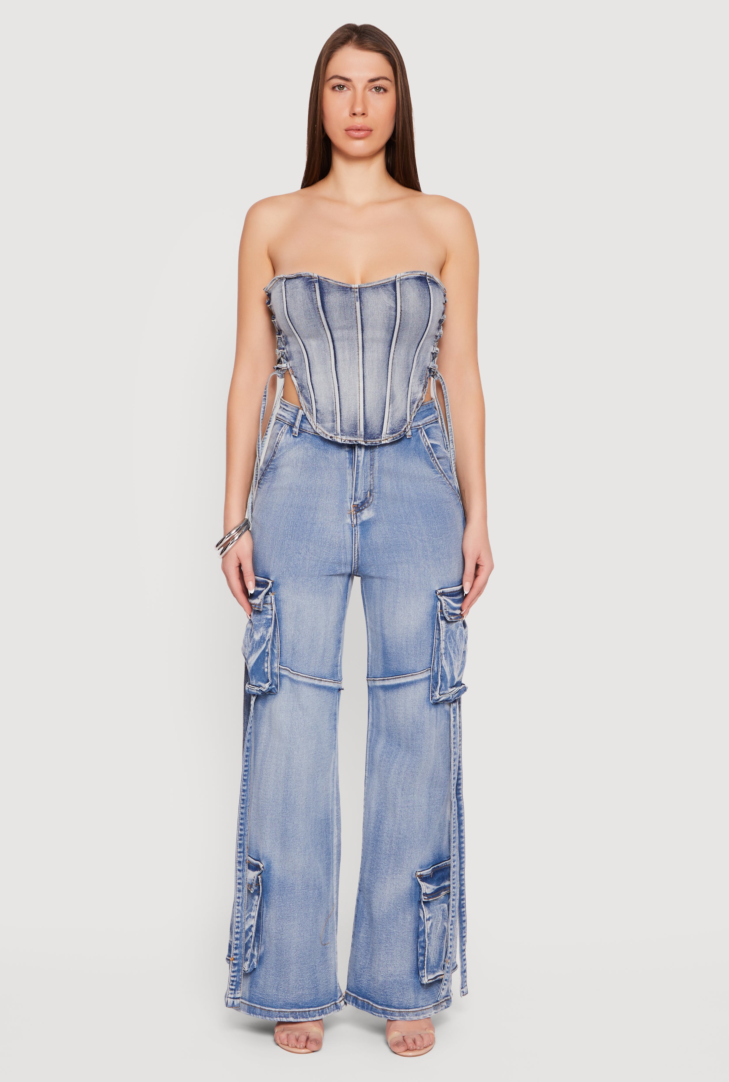 Lace Up Side Denim Corset Top