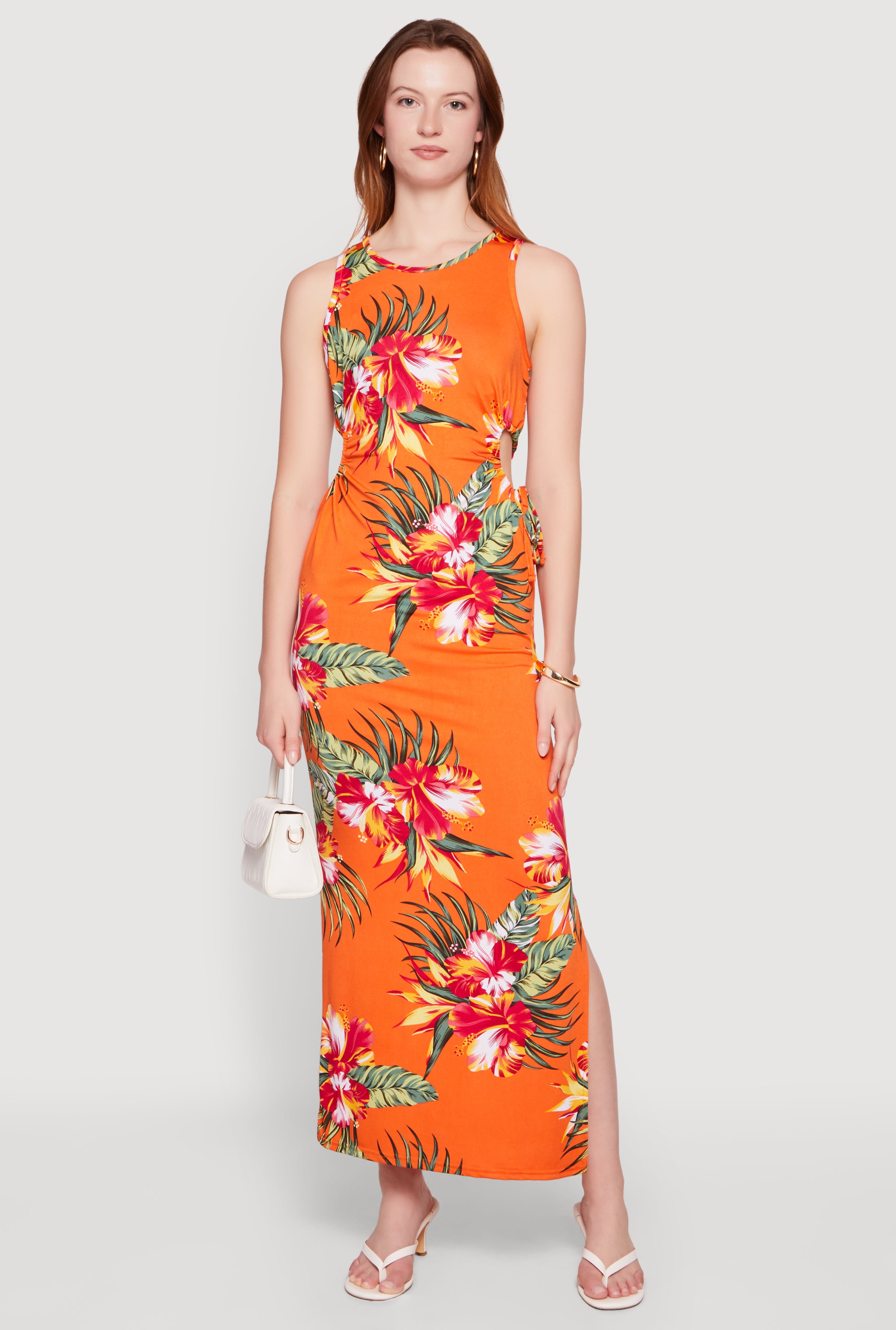 floral maxi dress with slit Drawstring Side Detail Side our Floral Maxi Summer Neck:18.5 Plus Size Standards & BF25_girls