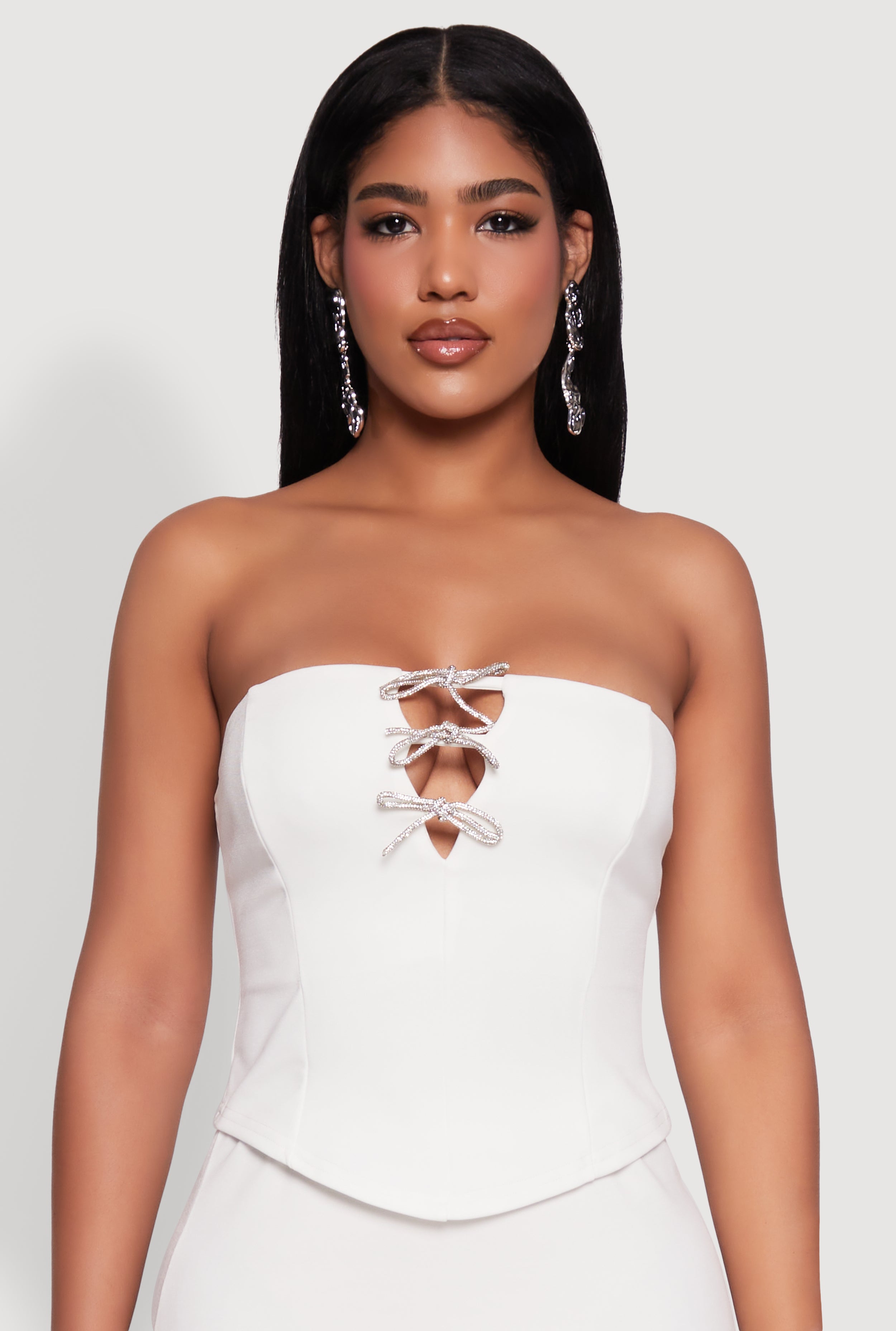Rhinestone Bow Detail Corset Tube Top