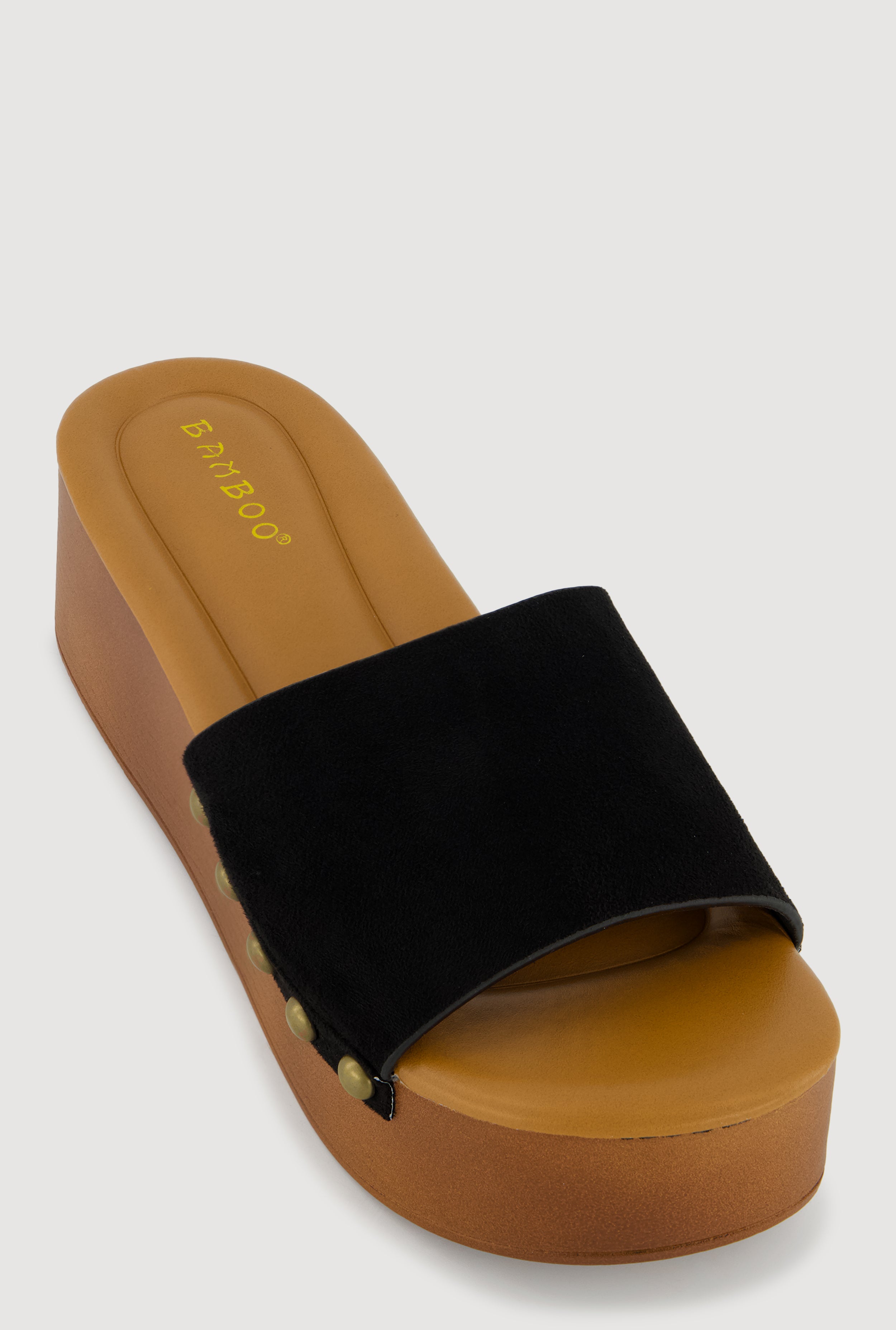 Metallic Studded Trim Open Toe Platform Sandals