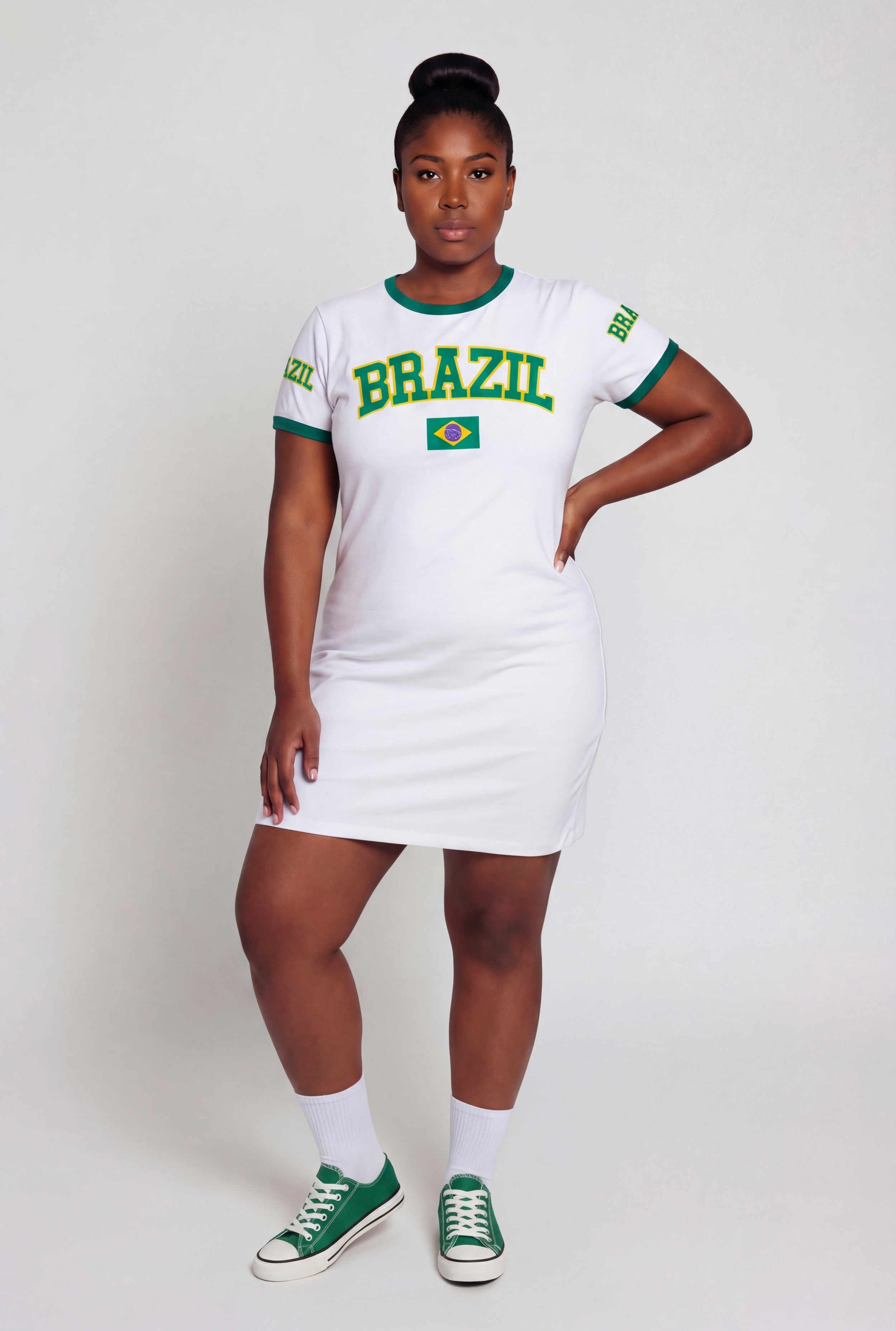 Plus Size Brazil Graphic Short Sleeve T-Shirt Dress