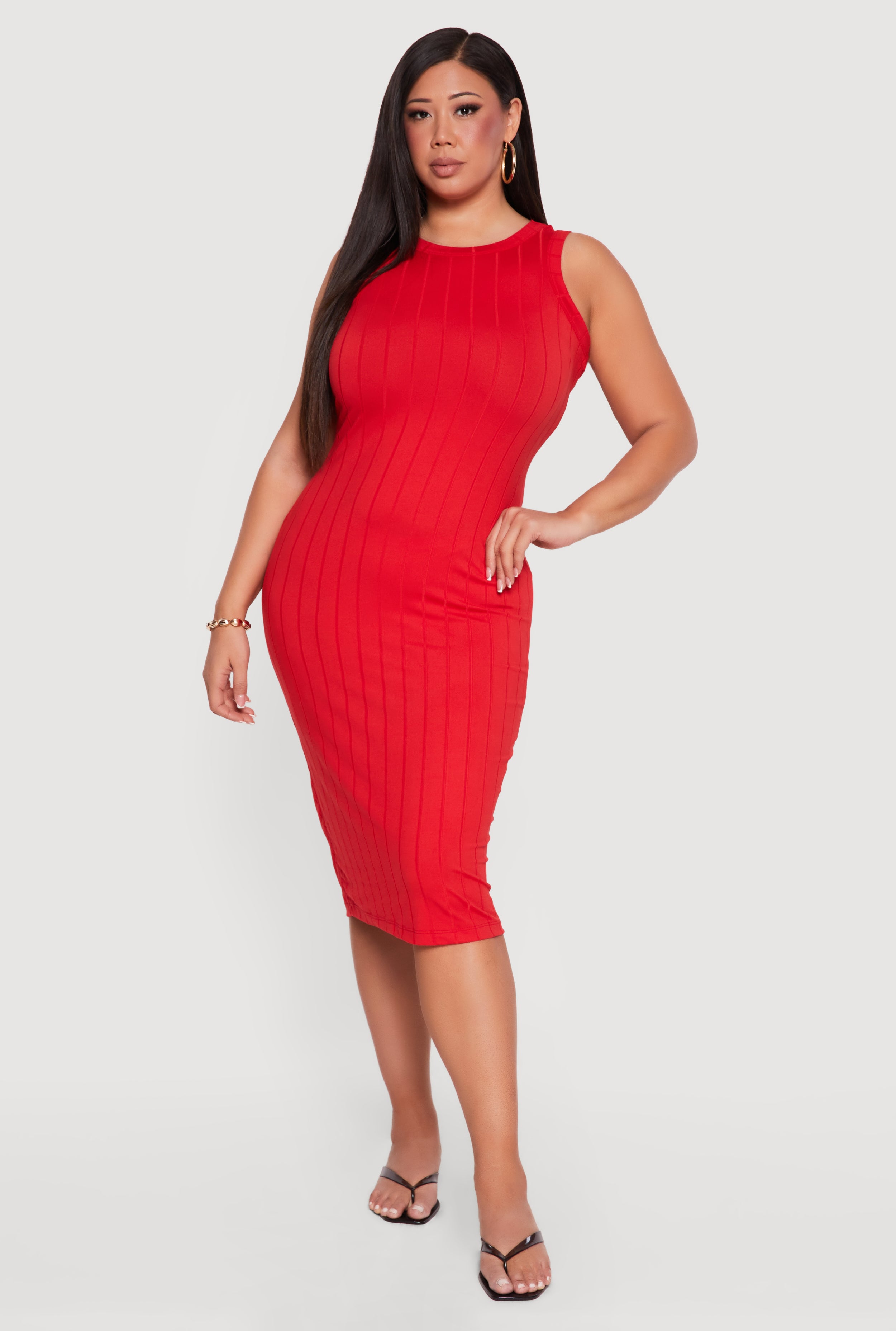 Plus Size Sleeveless Ribbed Knit Midi Dress