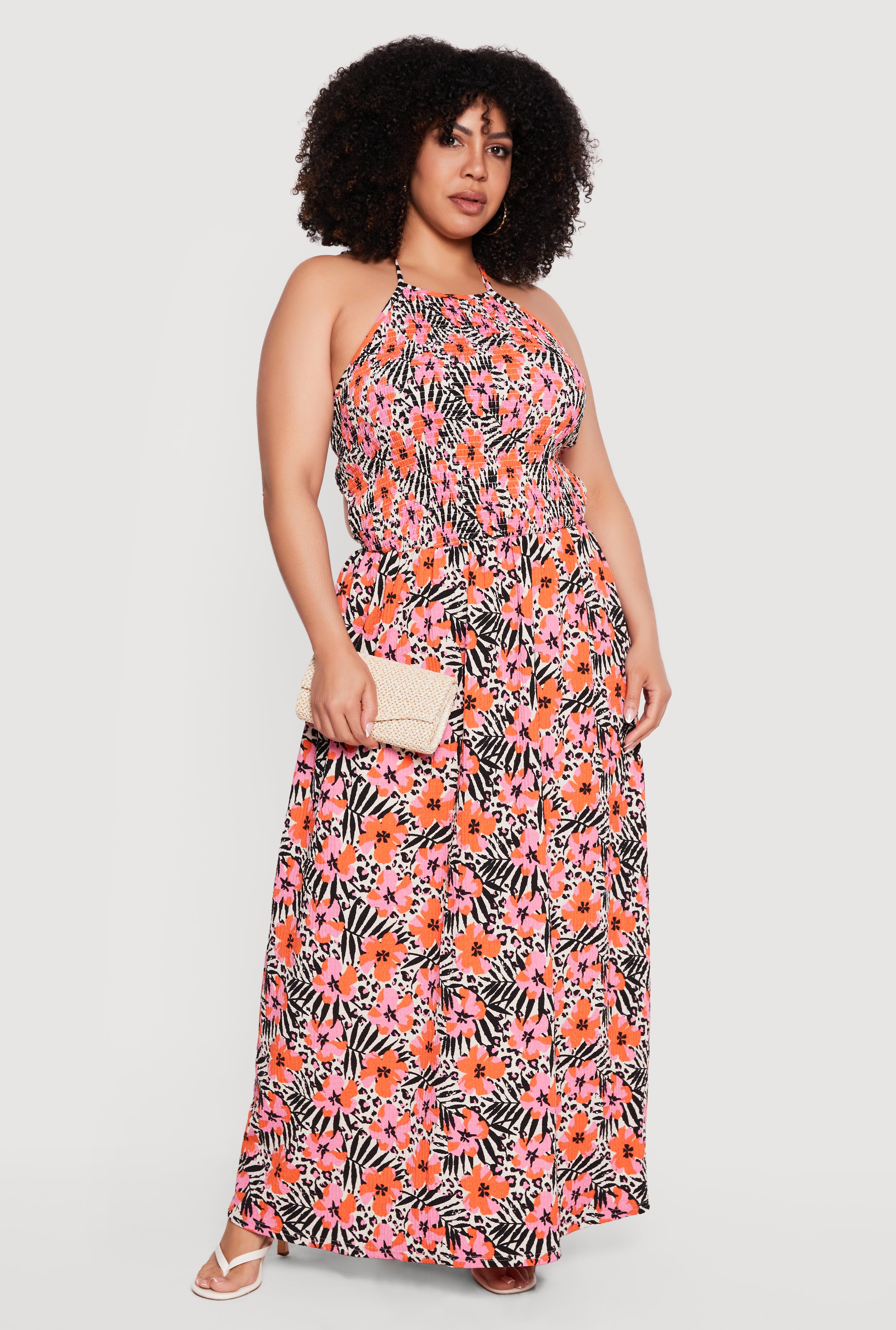 Plus Size Animal Tropical Floral Print Halter Maxi Dress Plus Size Animal Tropical Floral Print Halter Maxi Dress