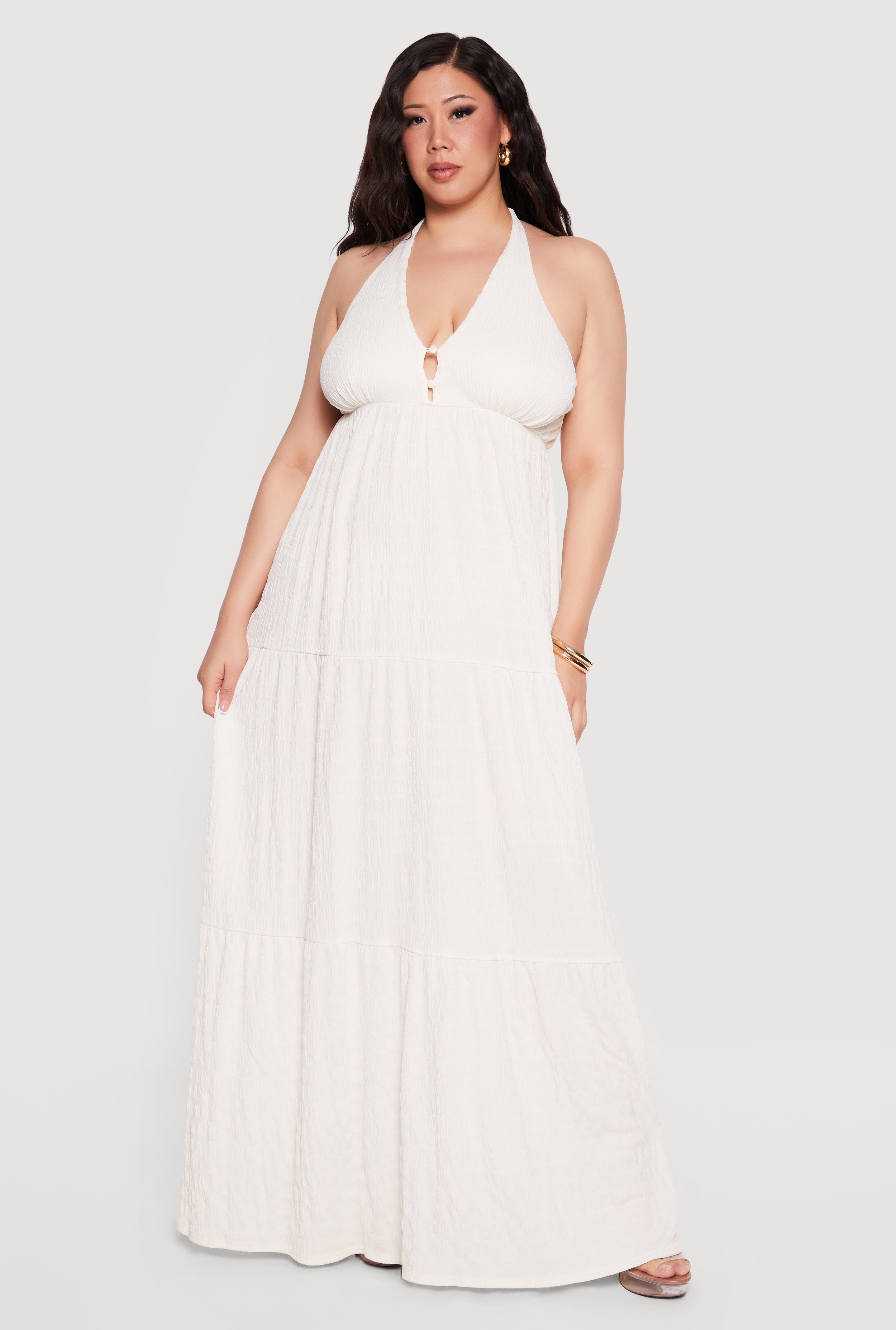 Plus Size Textured Knit Tiered Halter Maxi Dress Plus Size Textured Knit Tiered Halter Maxi Dress