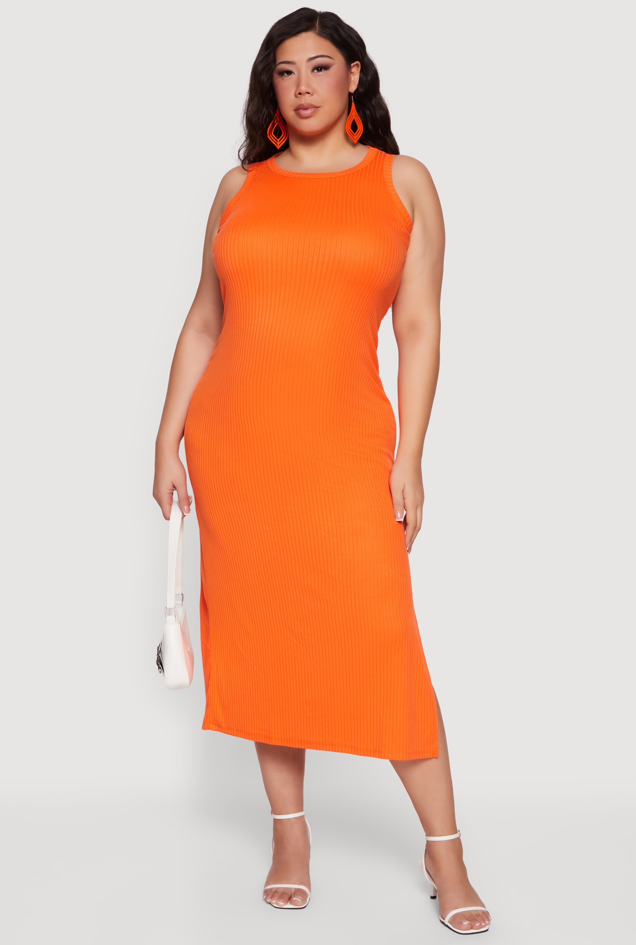women's plus size orange dress Rib Knit Side Slit Tank Midi Size:UK 14 Royal Blue and Gold unrestricted shape 2025 GLOBAL HOLIDAY GIFT SHOP