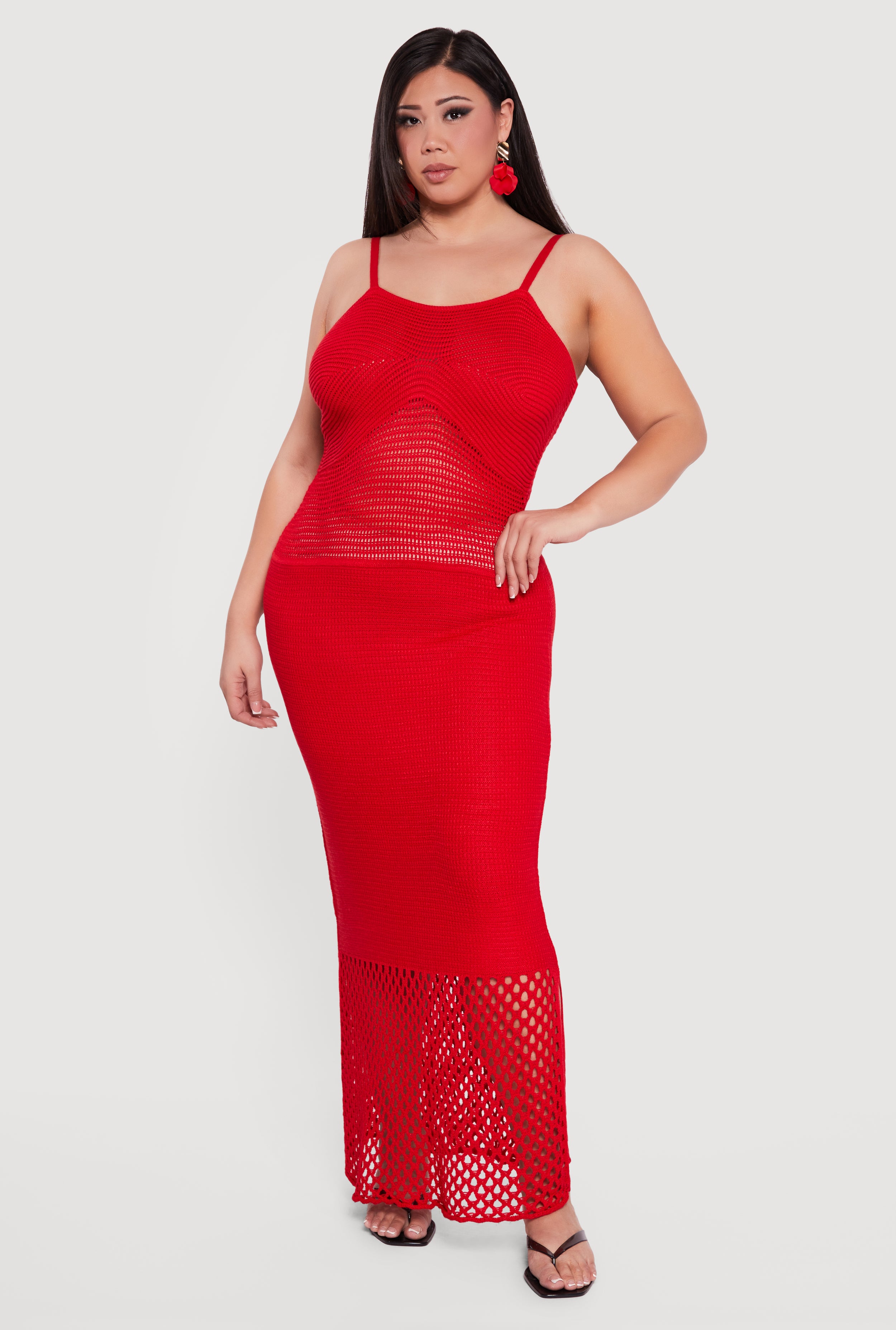 plus size red lace dress Plus Size Crochet Side Slit Cami Maxi Dress