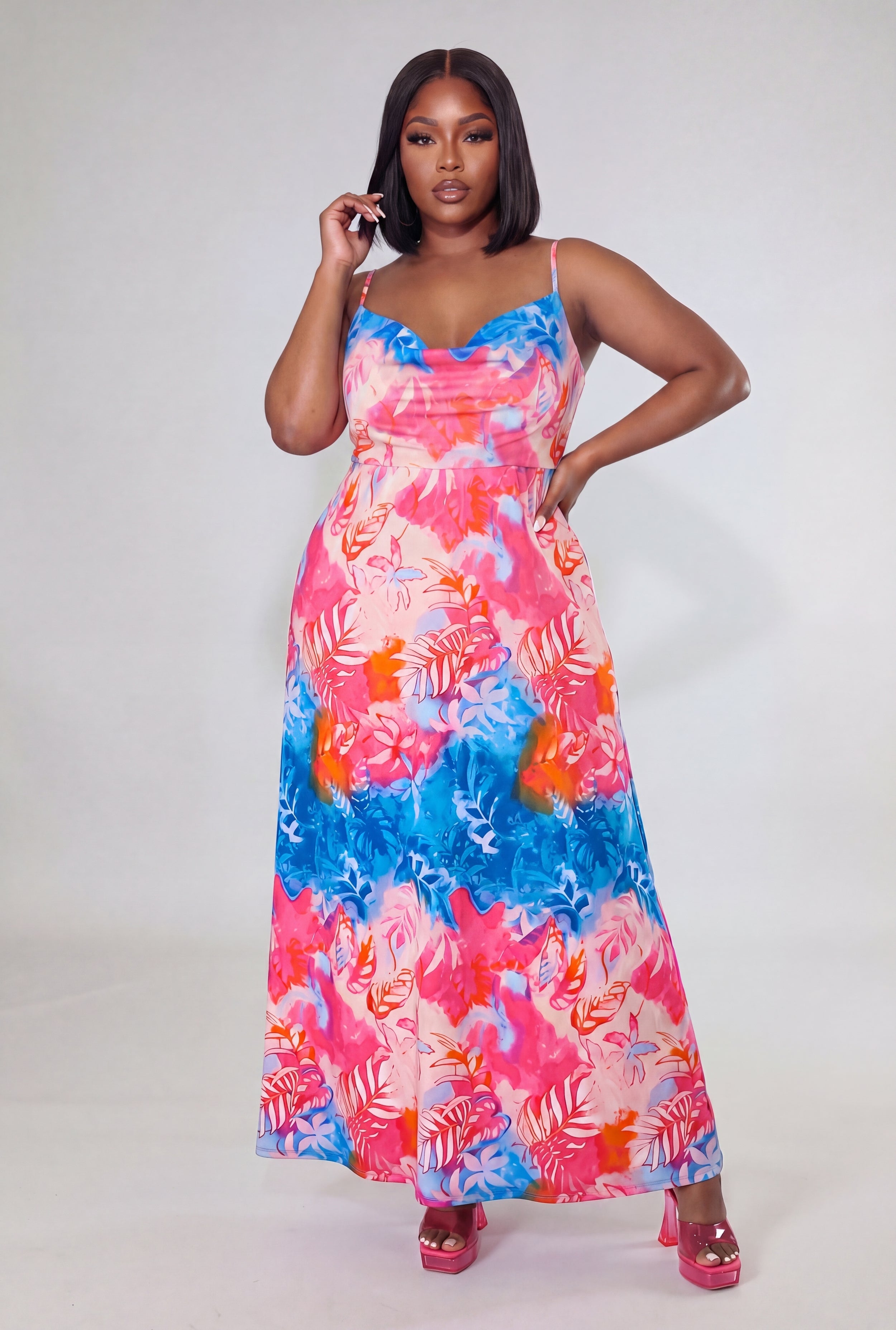 colorful flowy dress FARM Rio Watercolor Floral Blue Maxi Dress, Watercolor Floral Blue / L main image 1