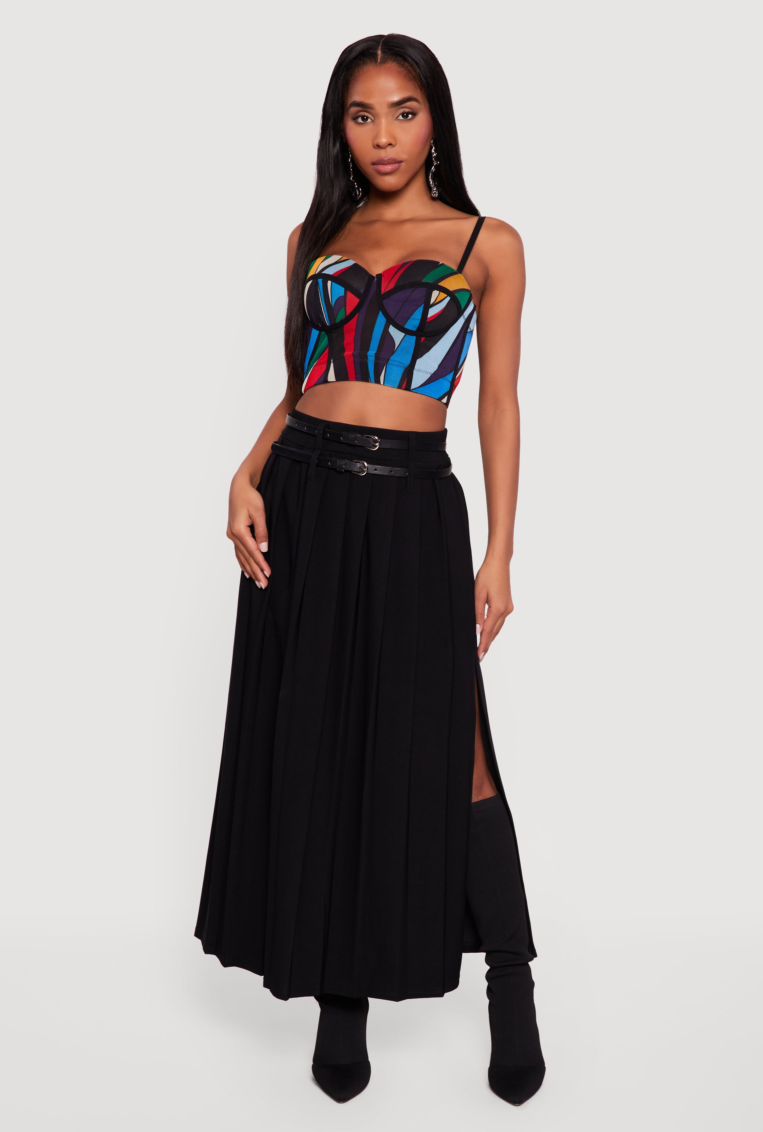トップス BOHEMSEO CUT-OUT MIXED TOP Abstract Print Convertible Bustier Top
