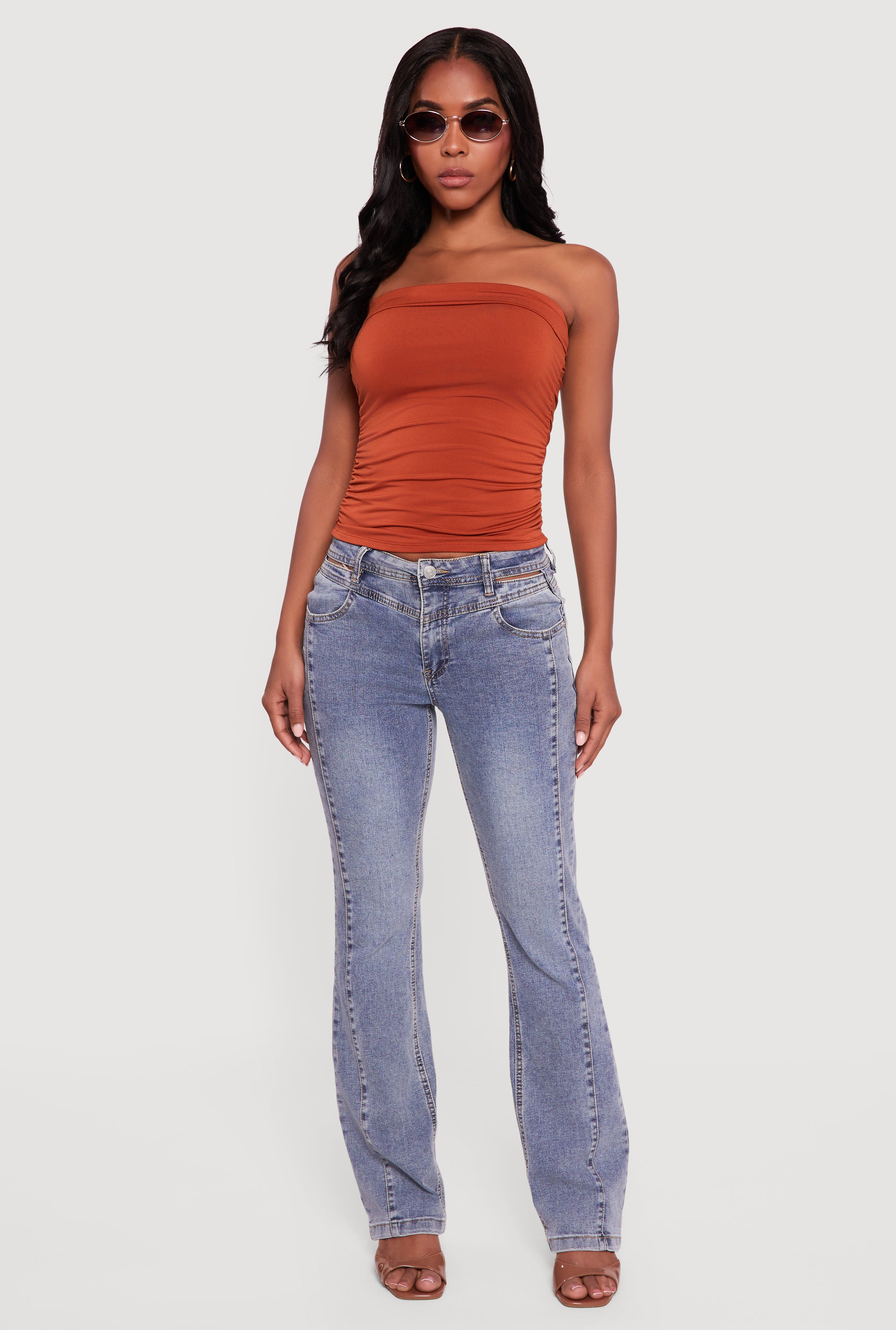 Solid Cropped Ruched Side Tube Top