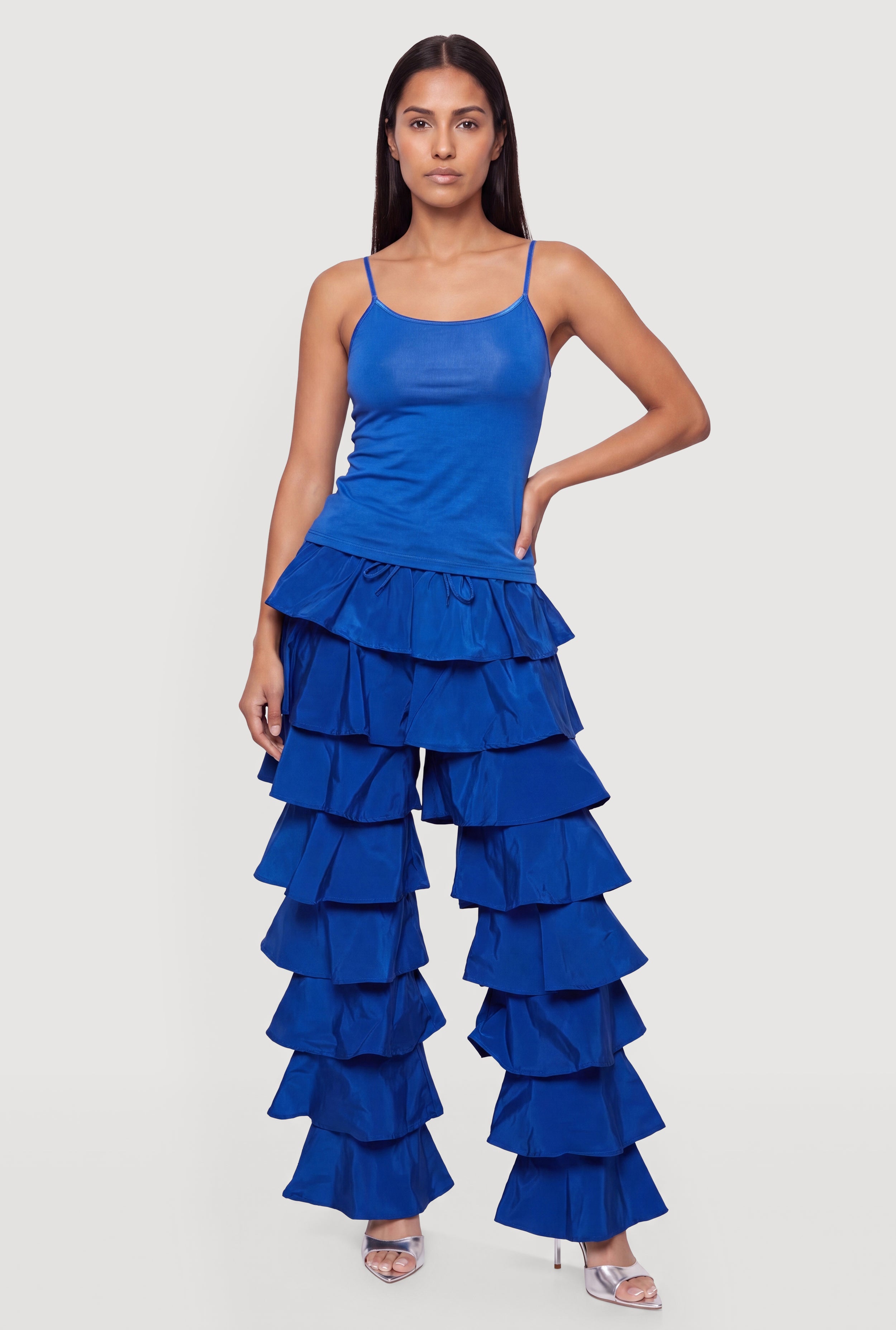 SUPER FINE DRY RUFFLE BAGGY PANTS Wide Legged Ruffle Pants