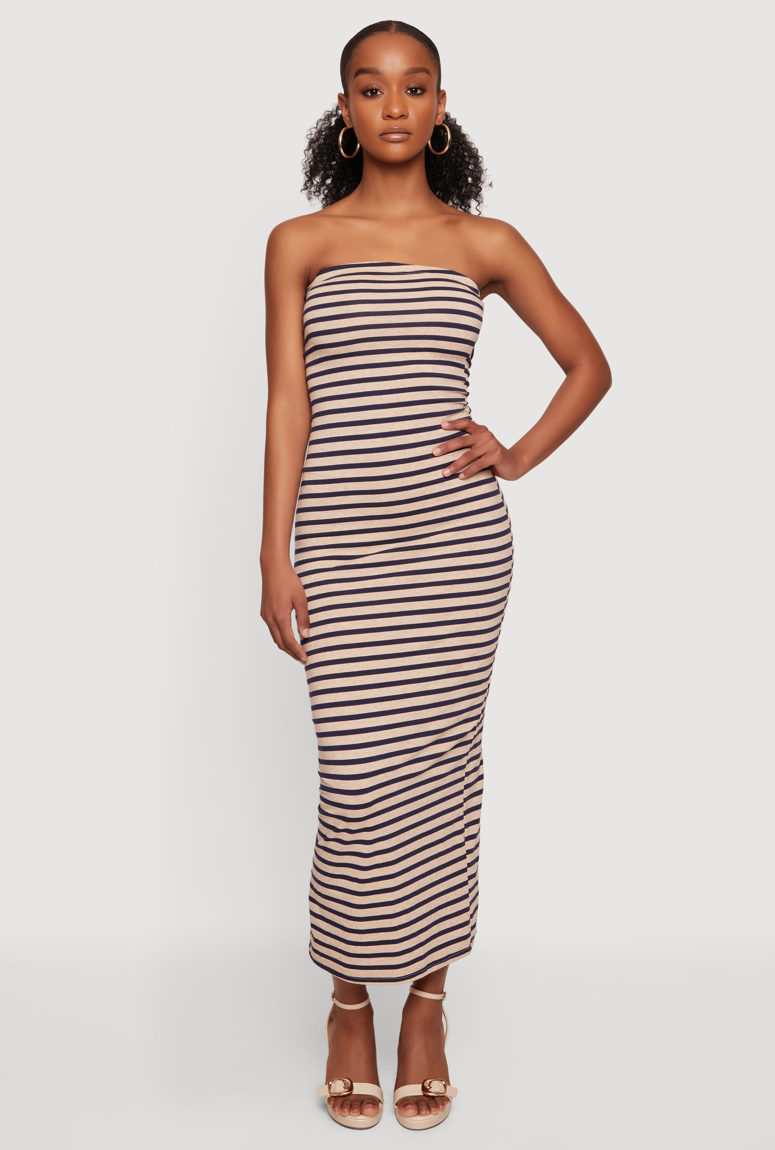 strapless striped midi dress Striped Tube Midi Dress