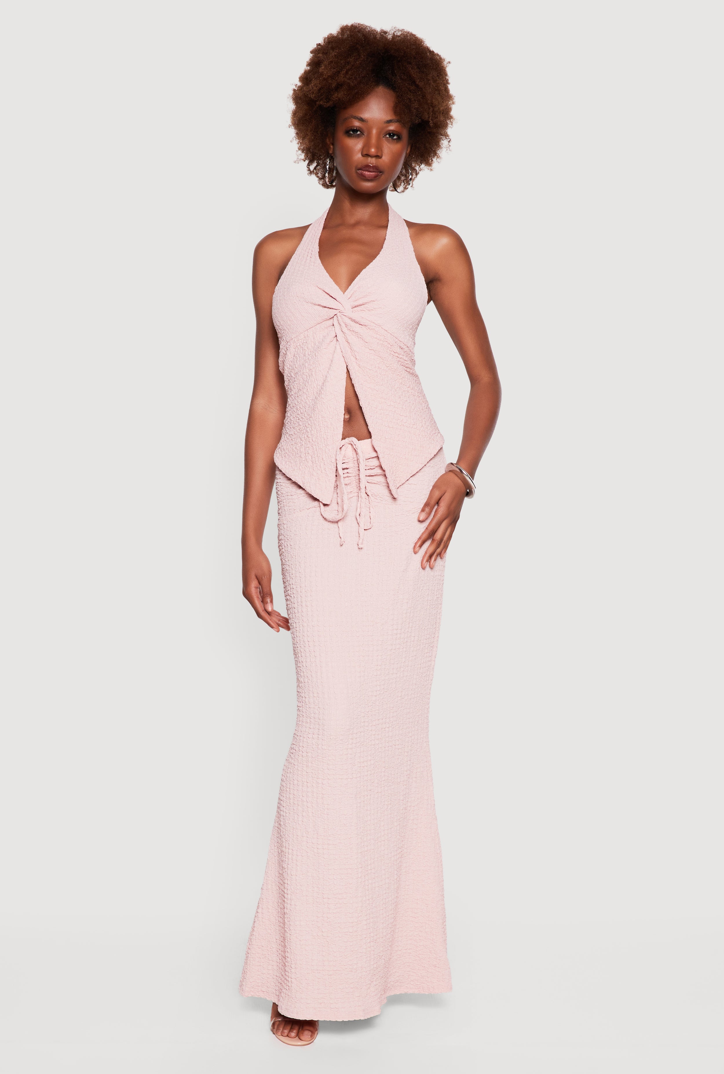 Crepe Knit Drawstring Ruched Front Mermaid Skirt