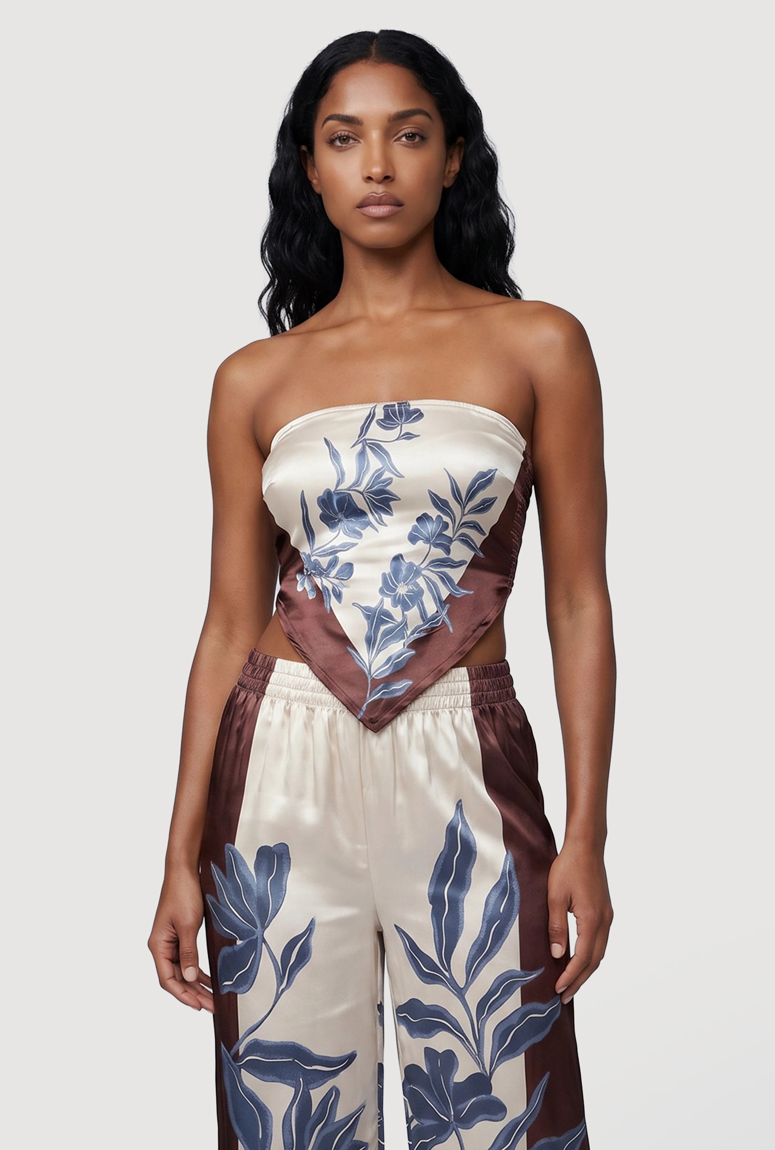 Satin Floral Handkerchief Hem Tube Top