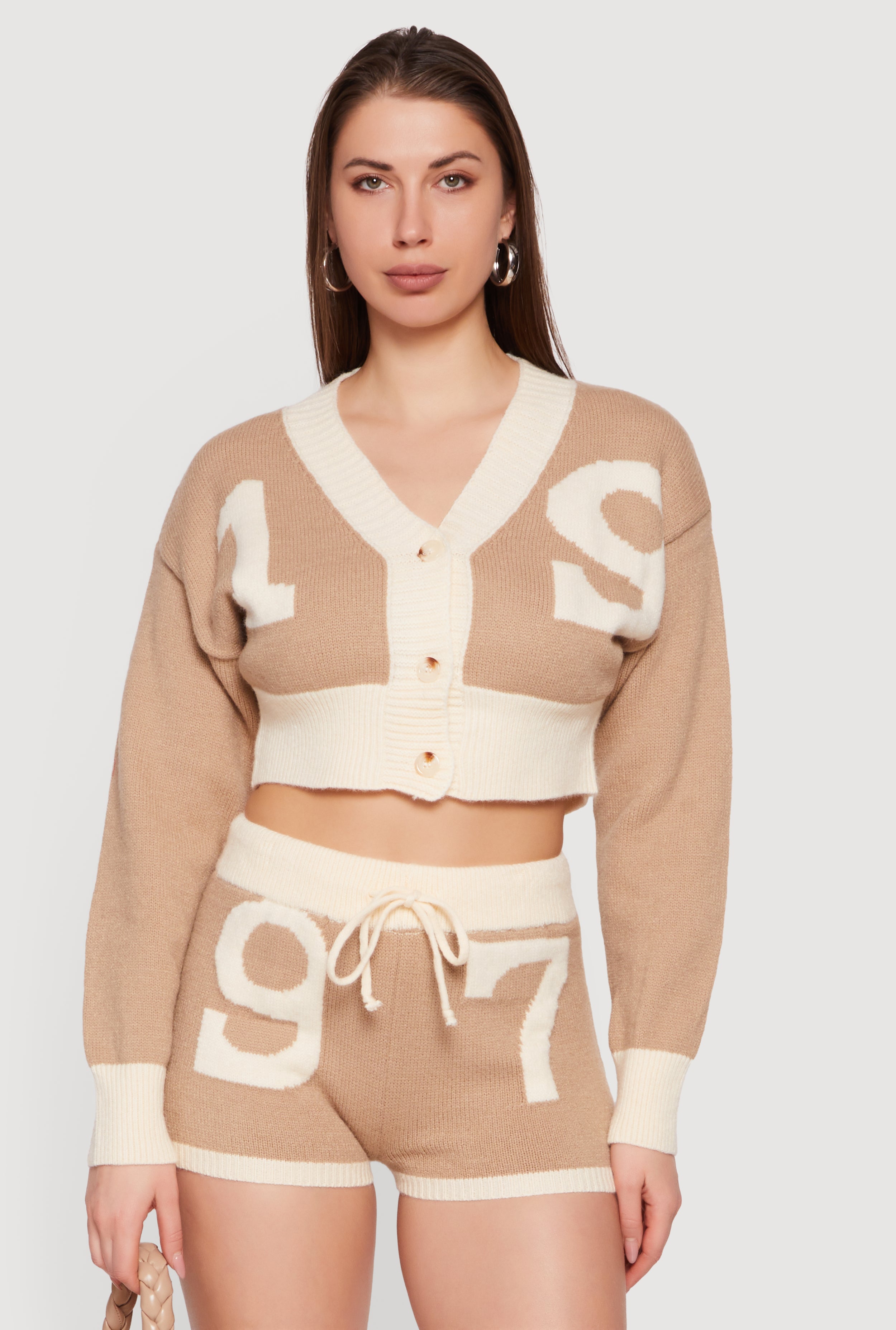 Cropped 19 Graphic Button Front Cardigan