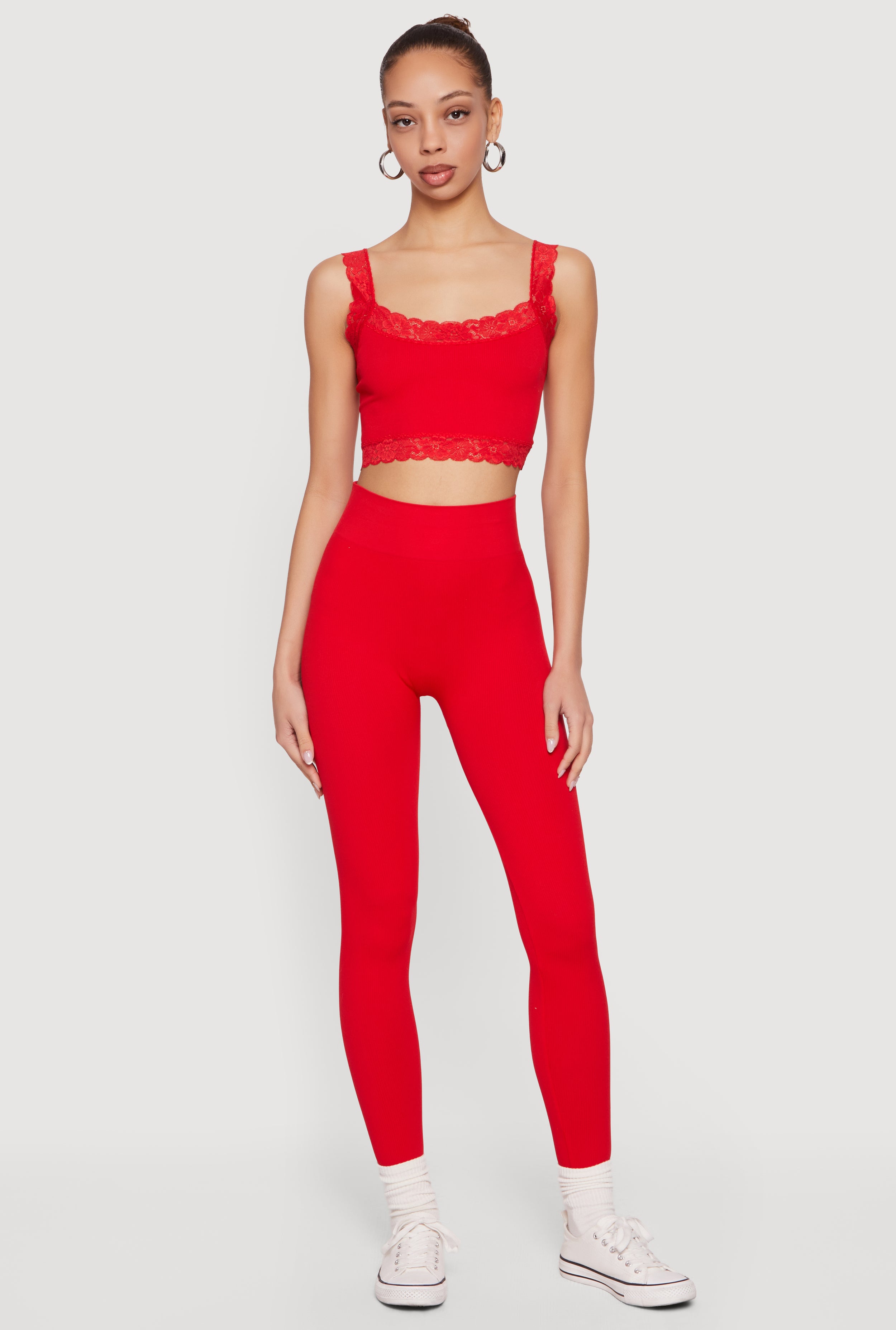Lace Trim Cropped Cami and Leggings Set