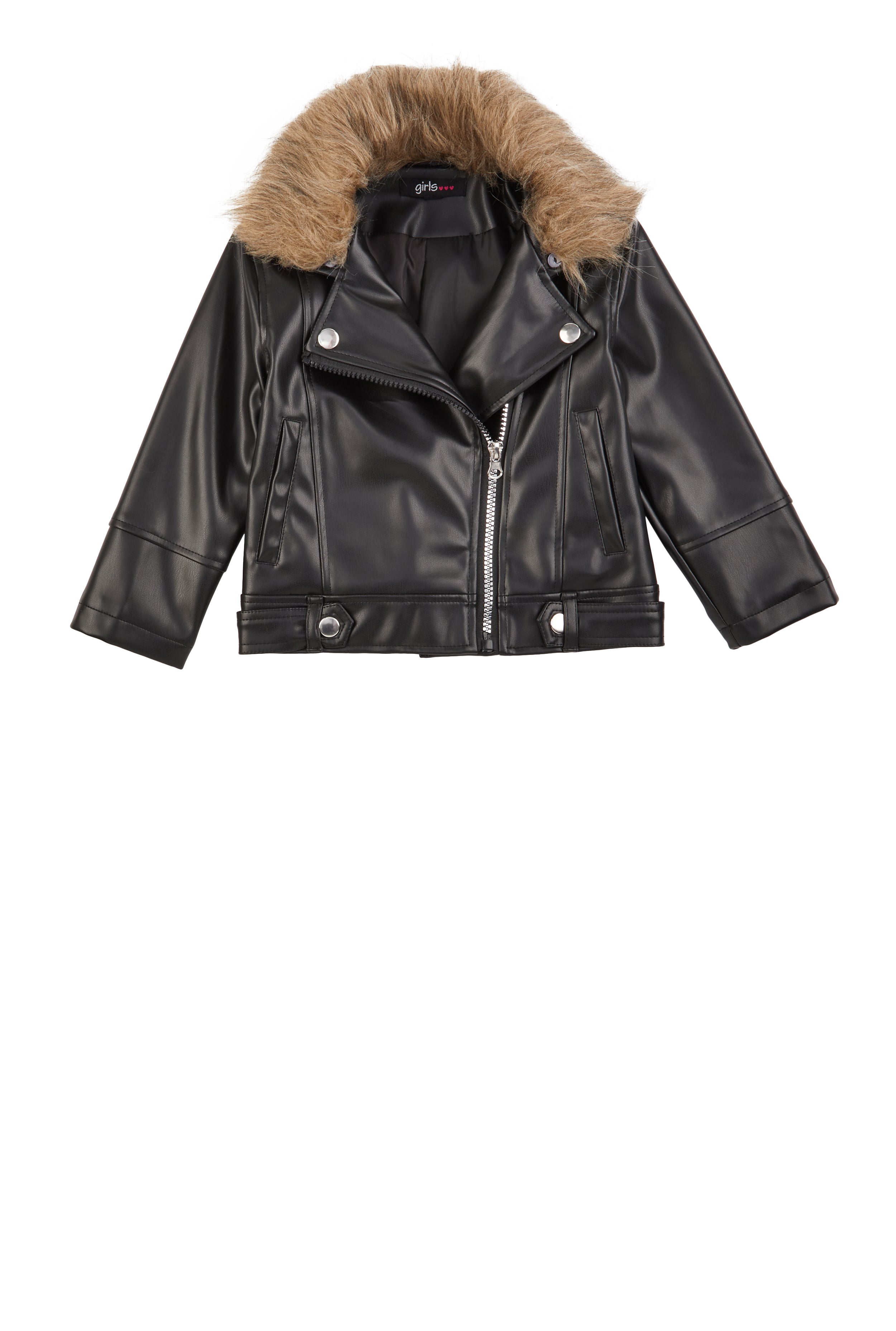 Faux Fur Children's Leather Jacket With Fur Biker Jacket