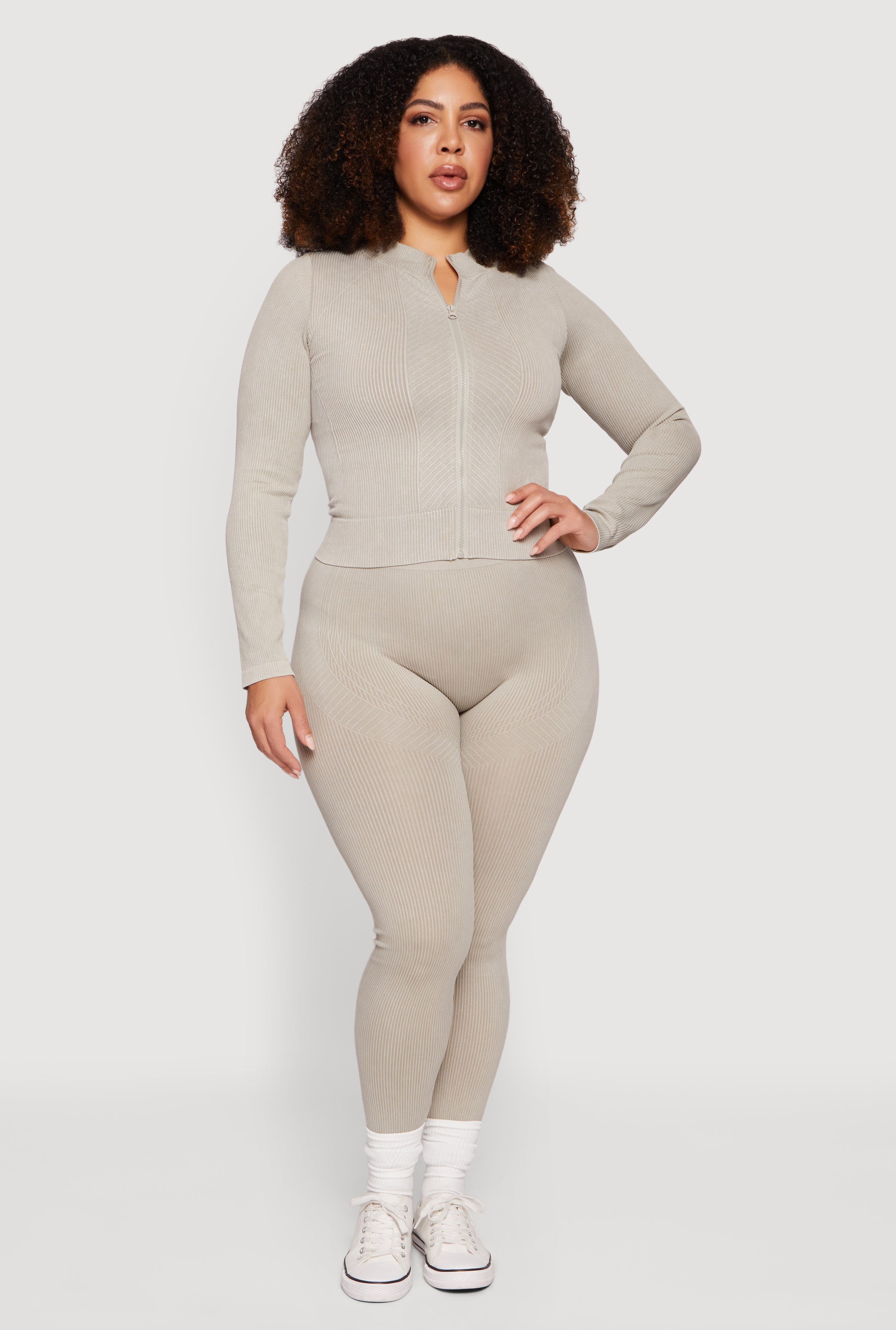 Plus Size Acid Wash Ribbed Knit Seamless Leggings
