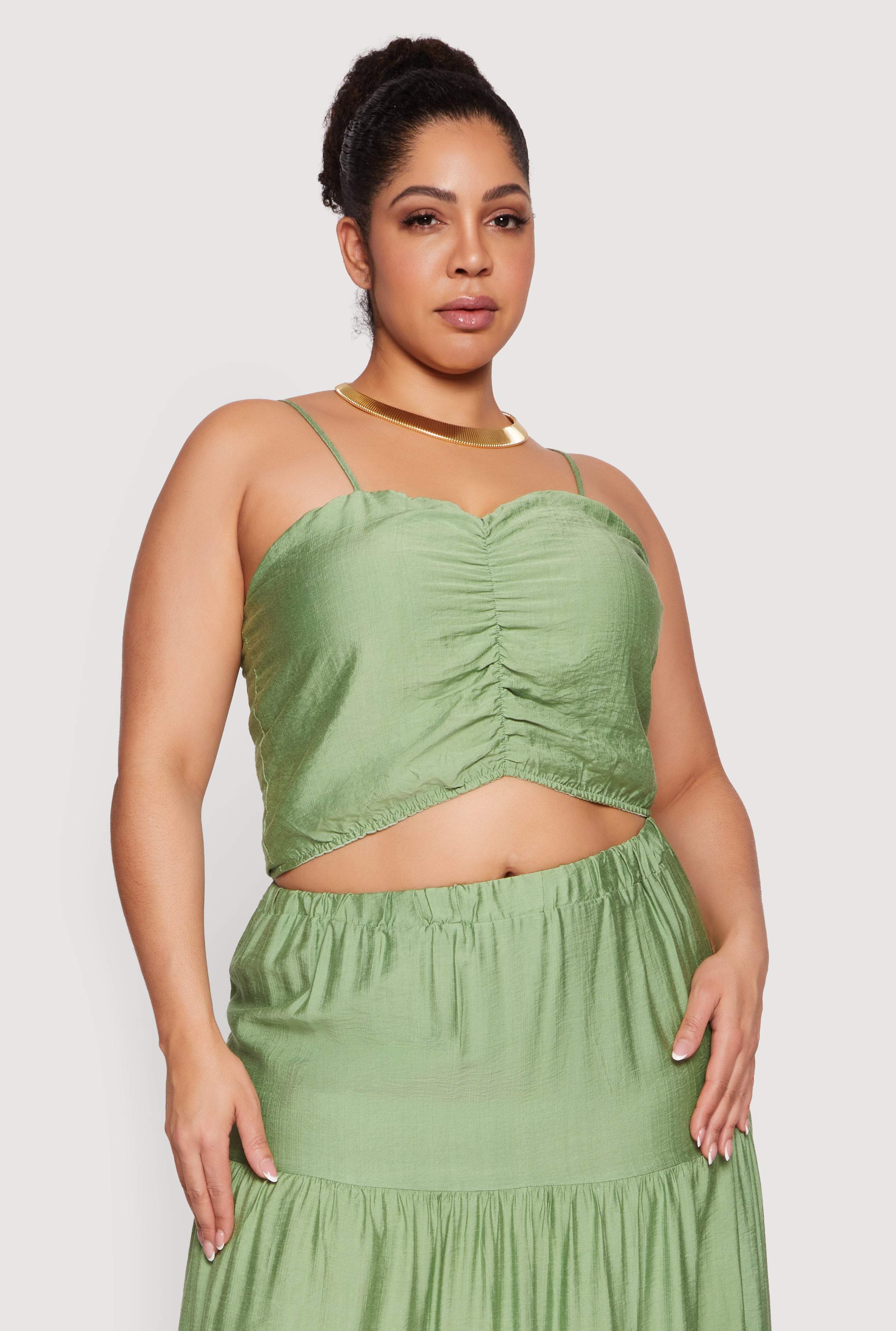 Plus Size Smocked Back Sweetheart Crop Top