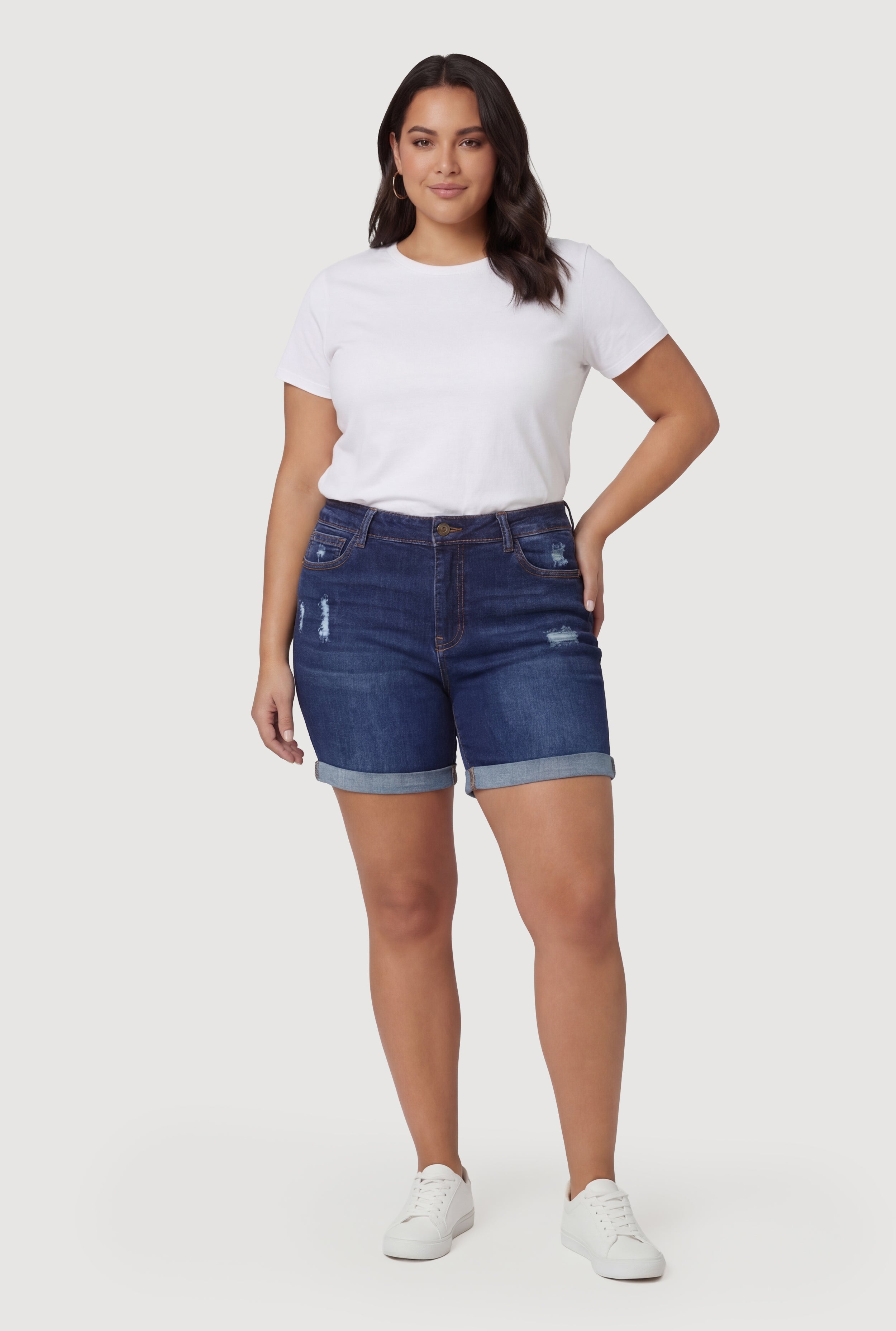 PlusSizeFixedCuffFrayedDenimShorts