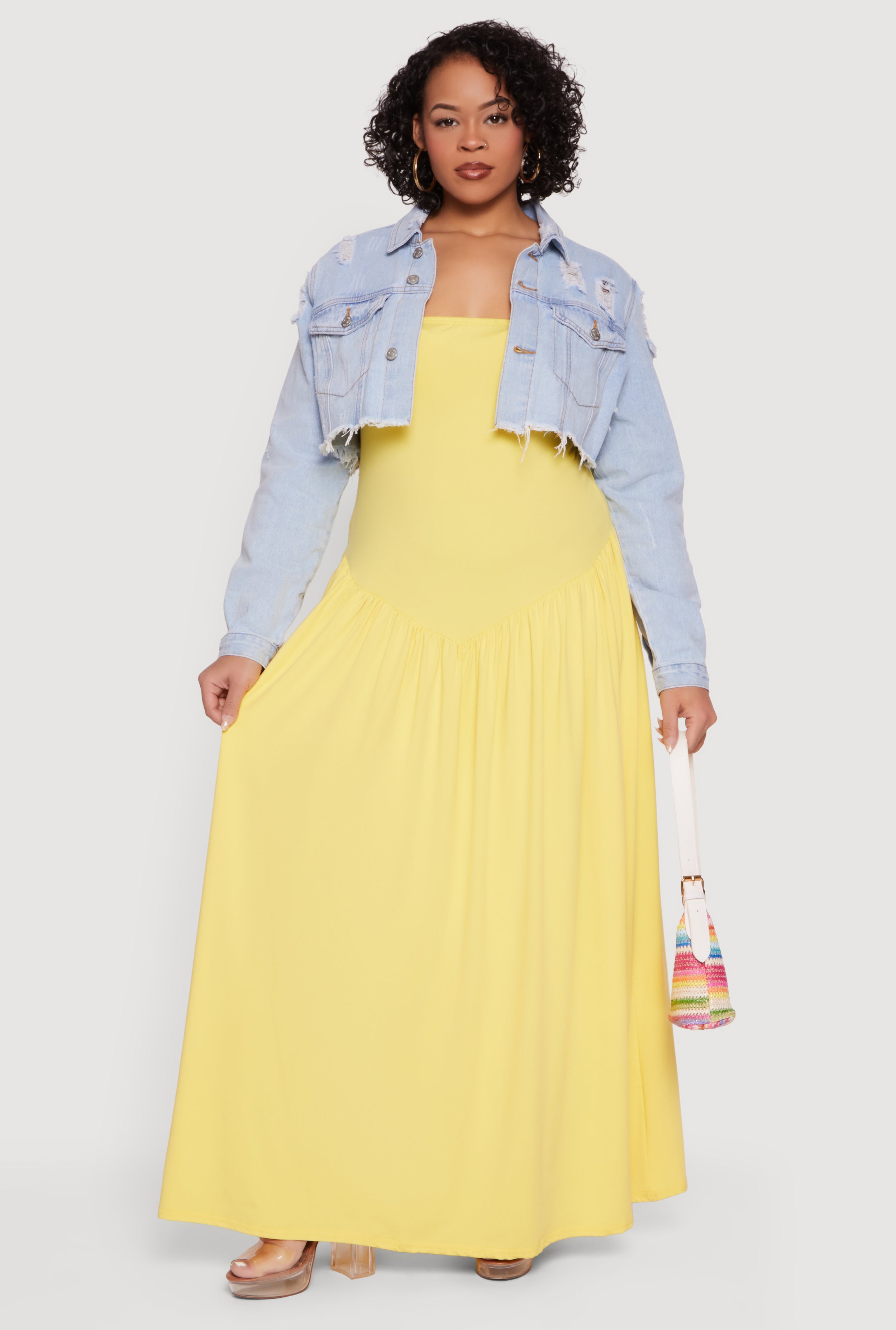 Plus Size Almost Famous Cropped Frayed Hem Denim Jacket