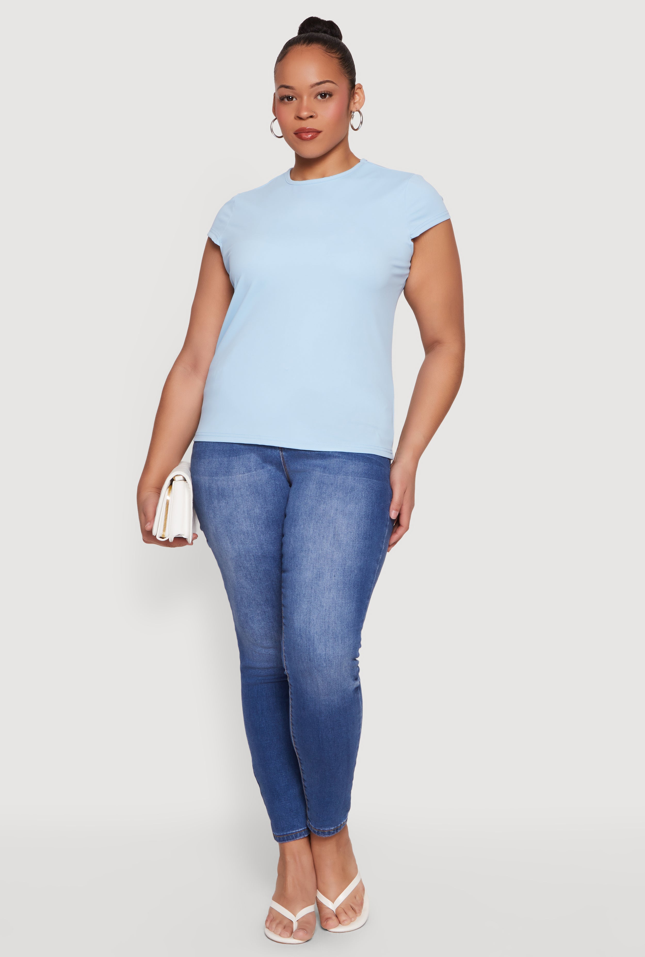 Plus Size Cap Sleeve Crew Neck Tee