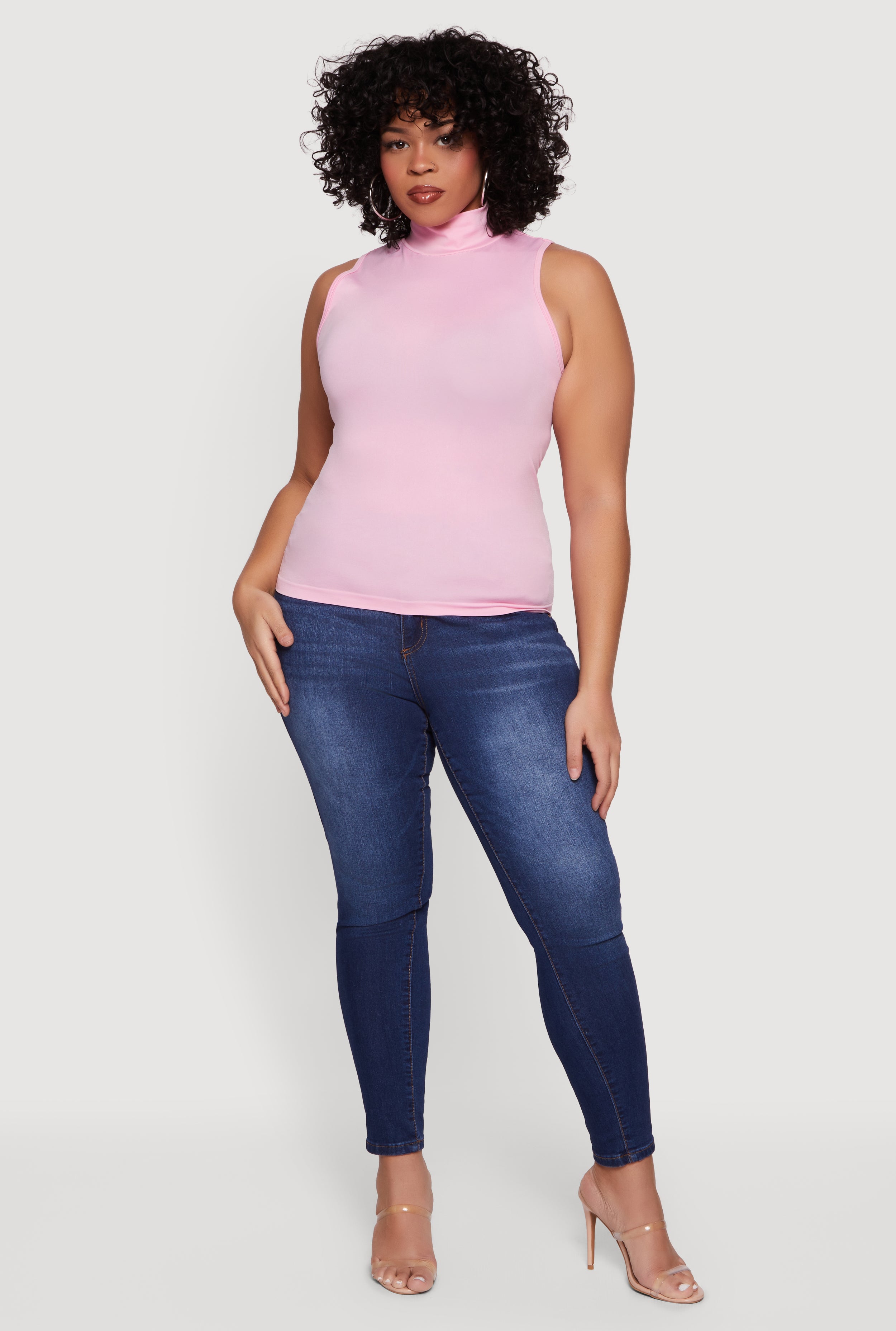 Plus Size Sleeveless Seamless Mock Neck Top