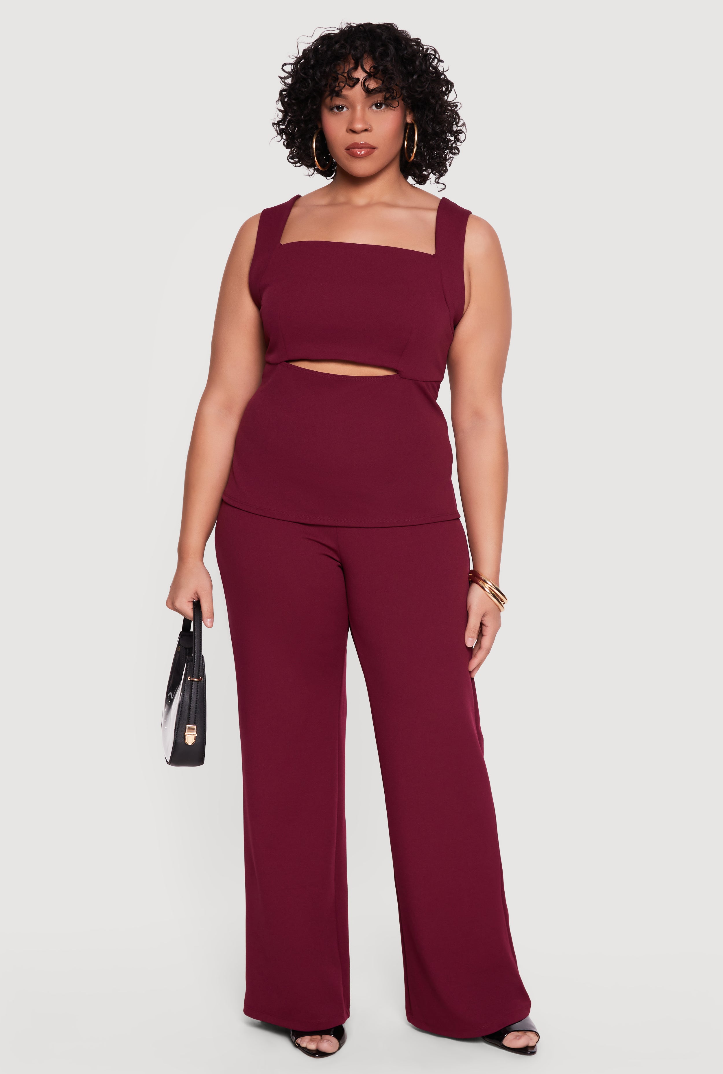 CREPE WEAVE SETUP PANTS Lサイズ MASH STORE Plus Size Crepe Knit High Waisted Wide Leg Dress Pants