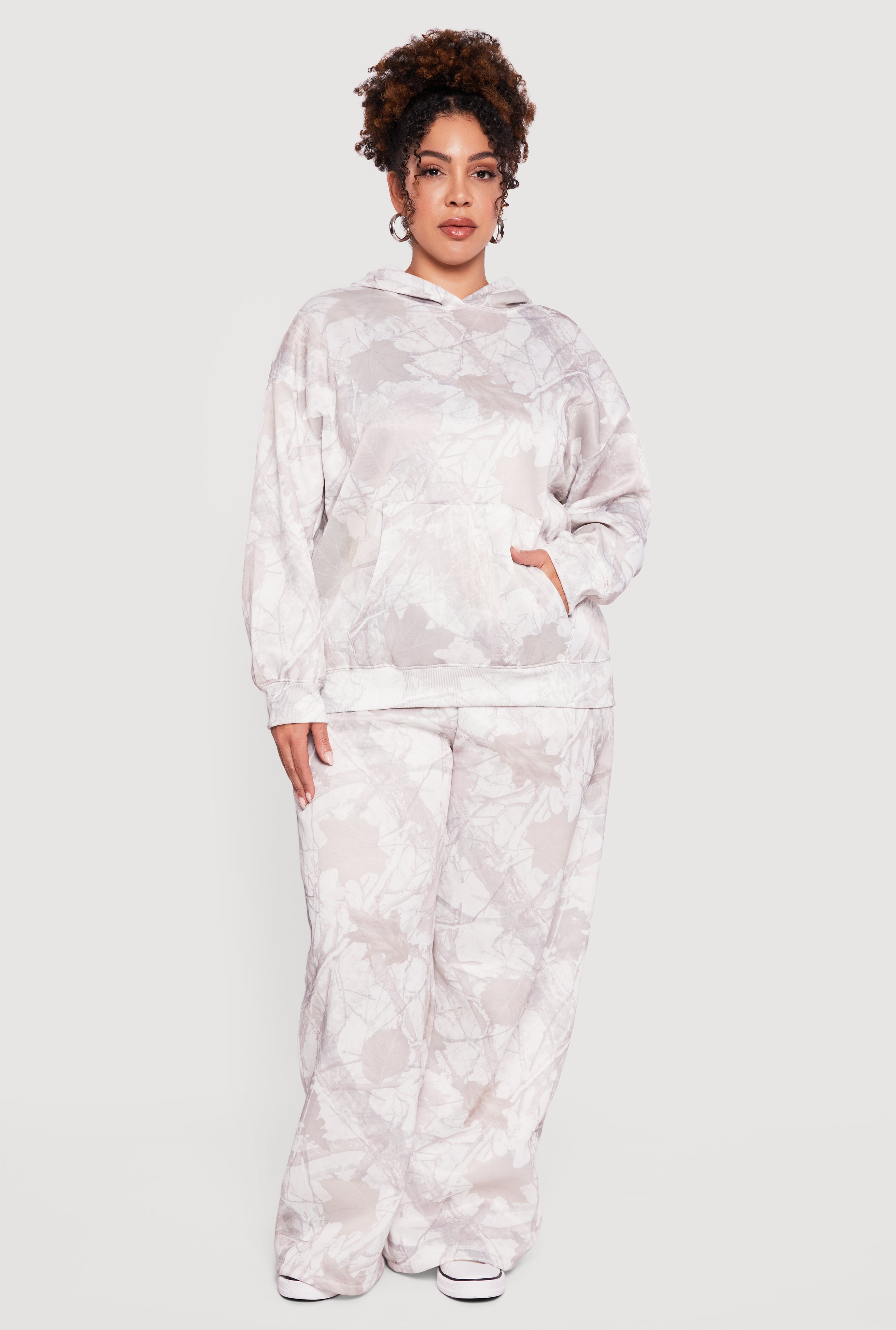 Plus Size High Waisted Hunter Camo Wide Leg Sweatpants