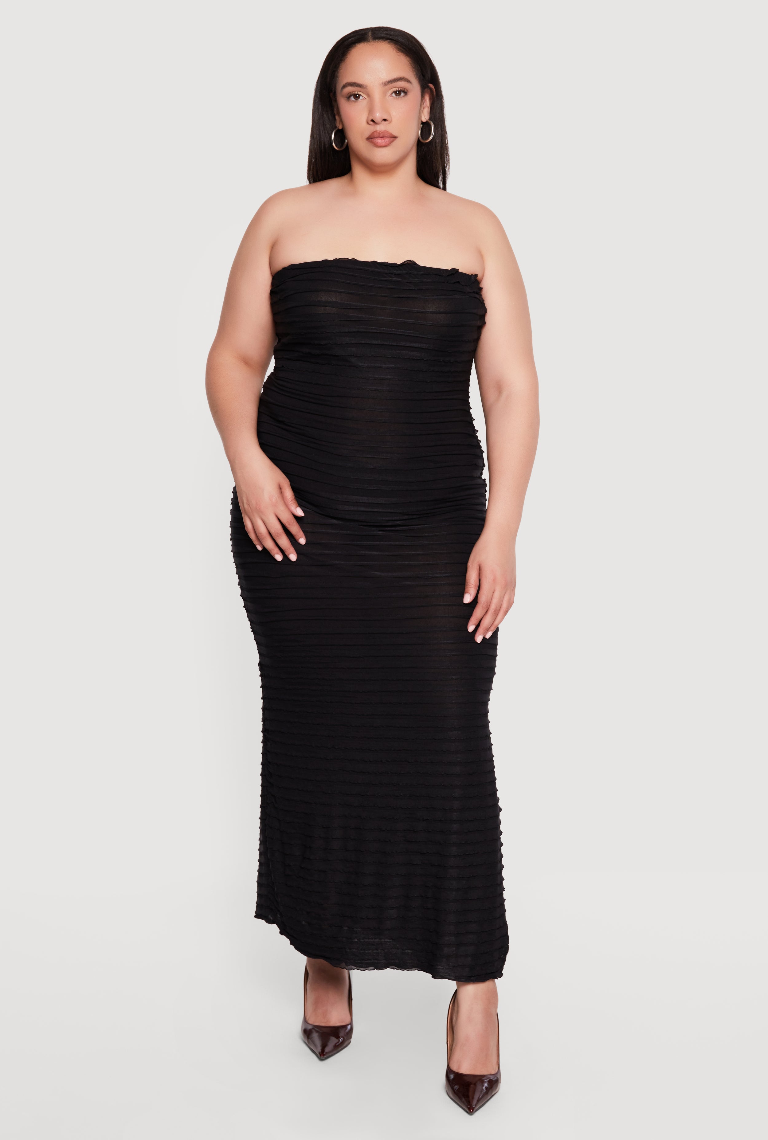 lettuce edge bodycon dress Plus Size Ruffle Trim Tube Colour:PINK Perfect for a wedding lucidity-festival Black Sweetheart Neck Floor-length