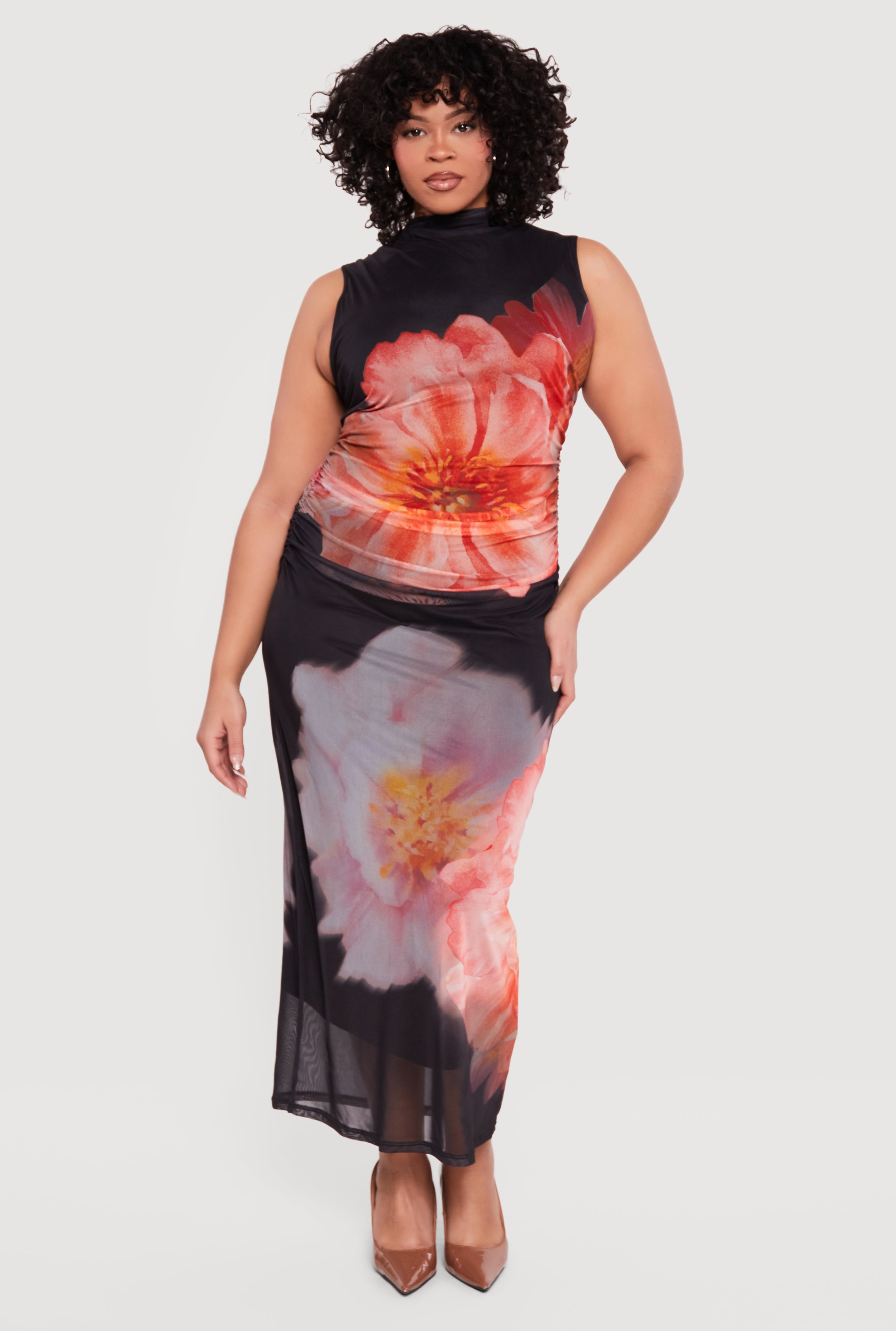 Plus Size Almost Famous Sleeveless Ruched Floral Maxi Dress