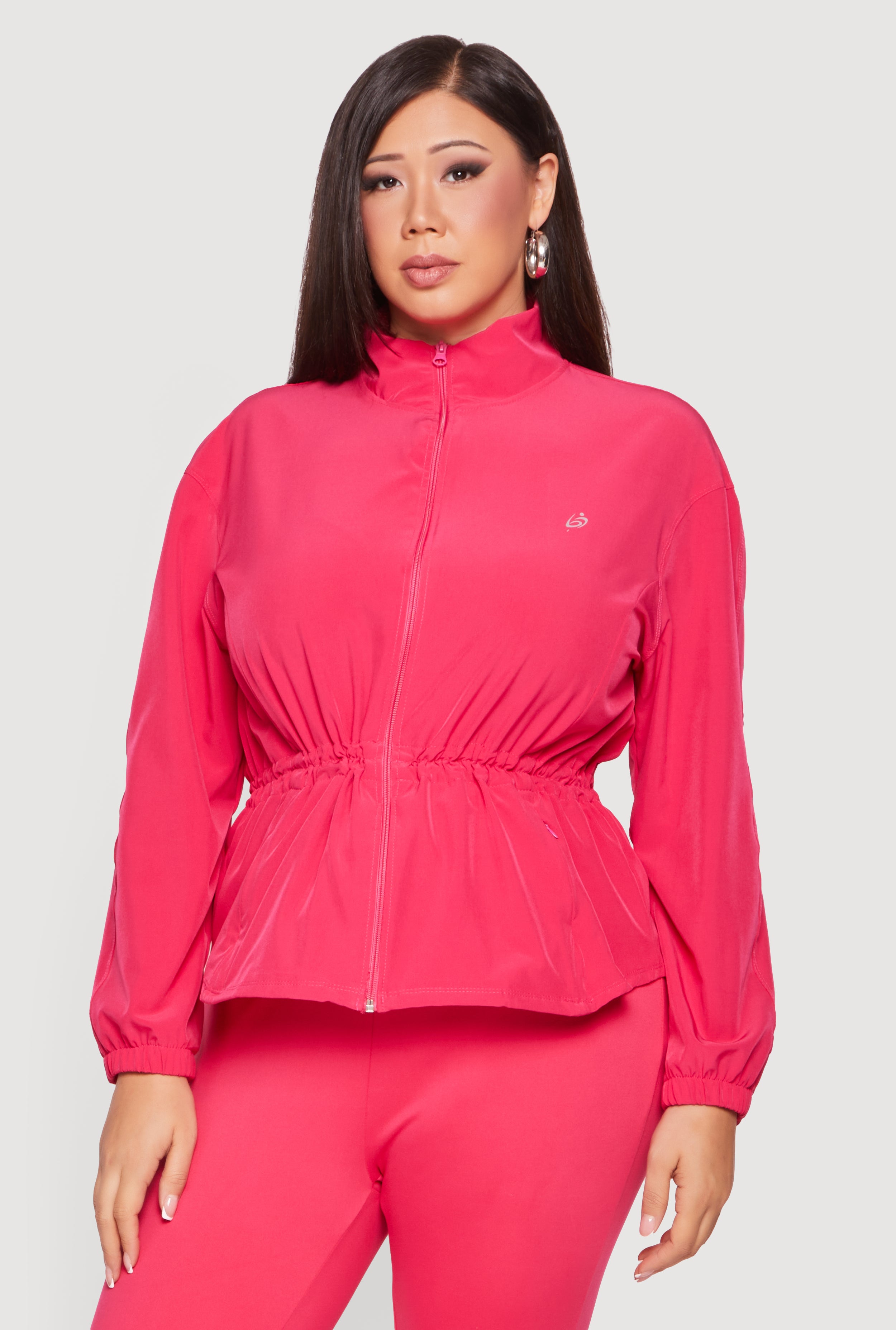 Plus Size Cinched Waist Track Jacket
