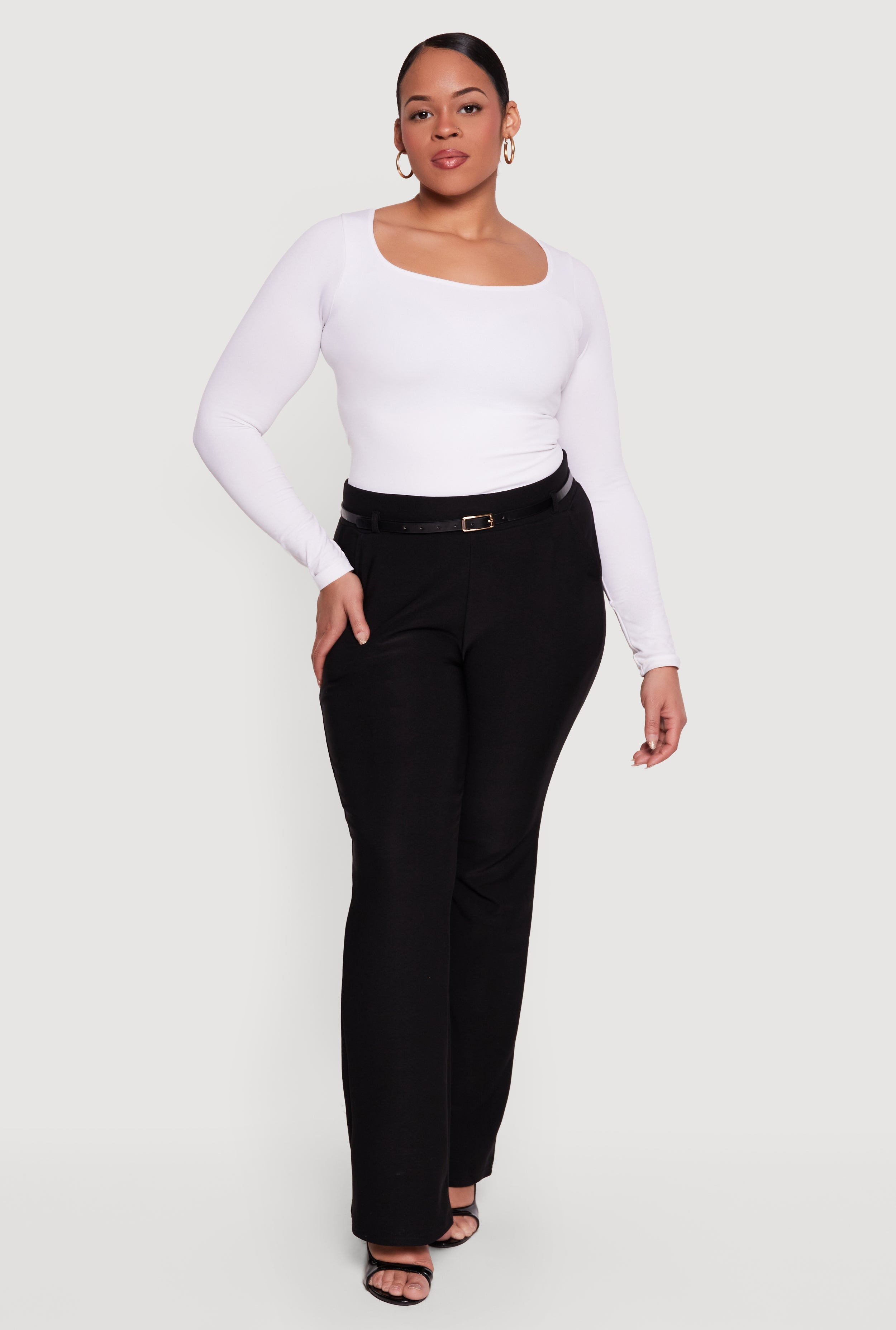 Plus Size High Waisted Belted Dress Pants