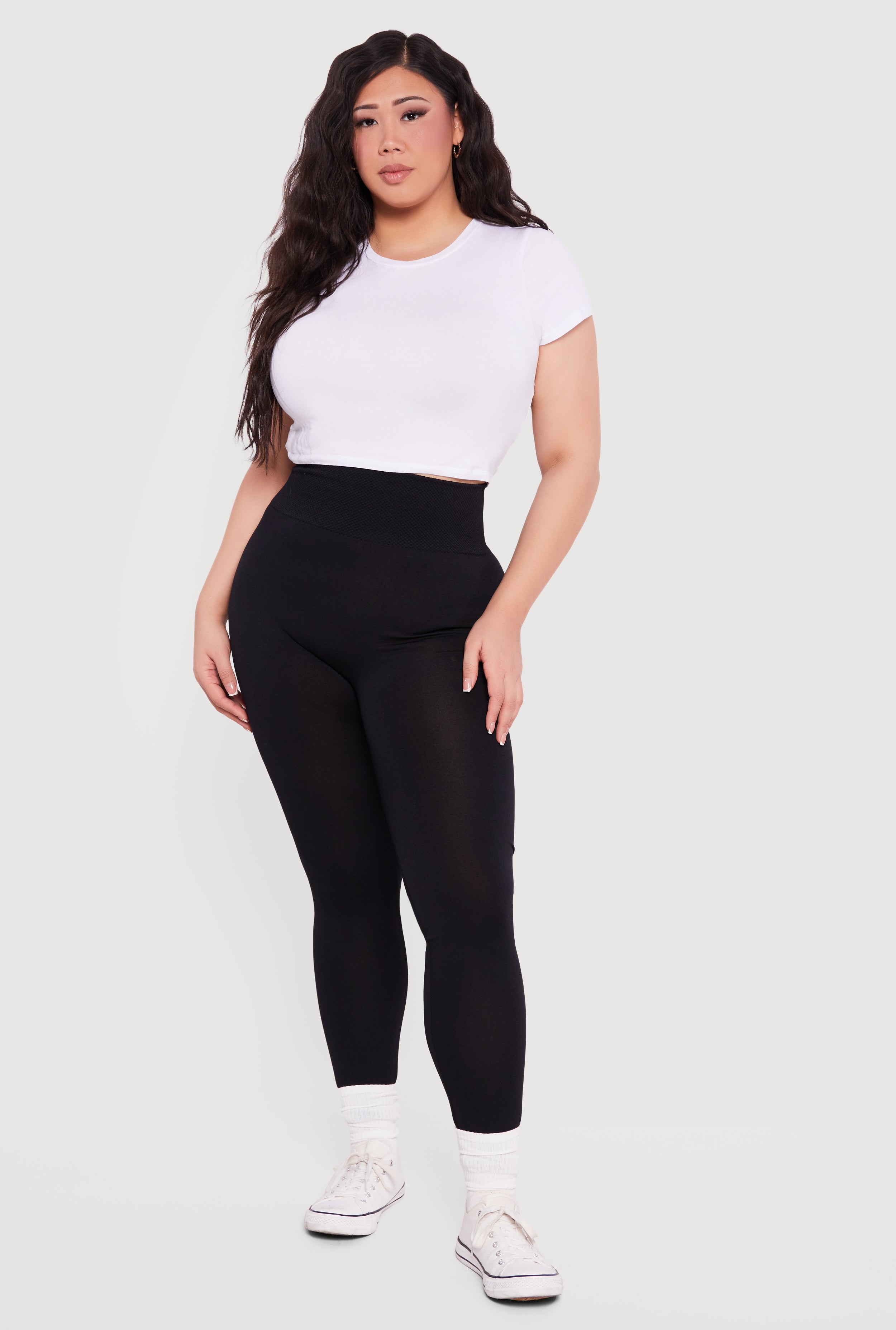 Plus Size Waffle Knit Waist Leggings