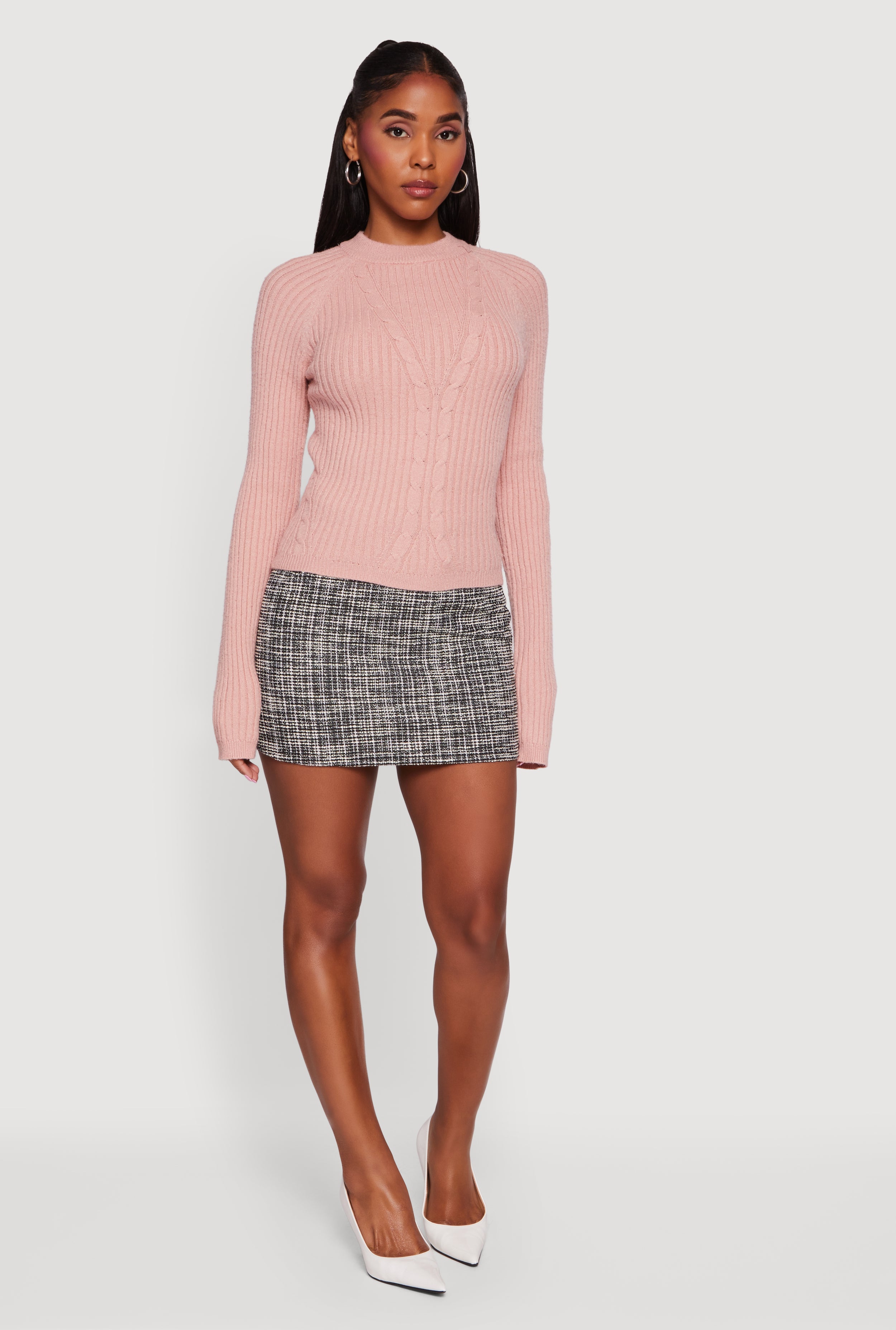 Cable Knit Long Sleeve Crew Neck Pullover Sweater