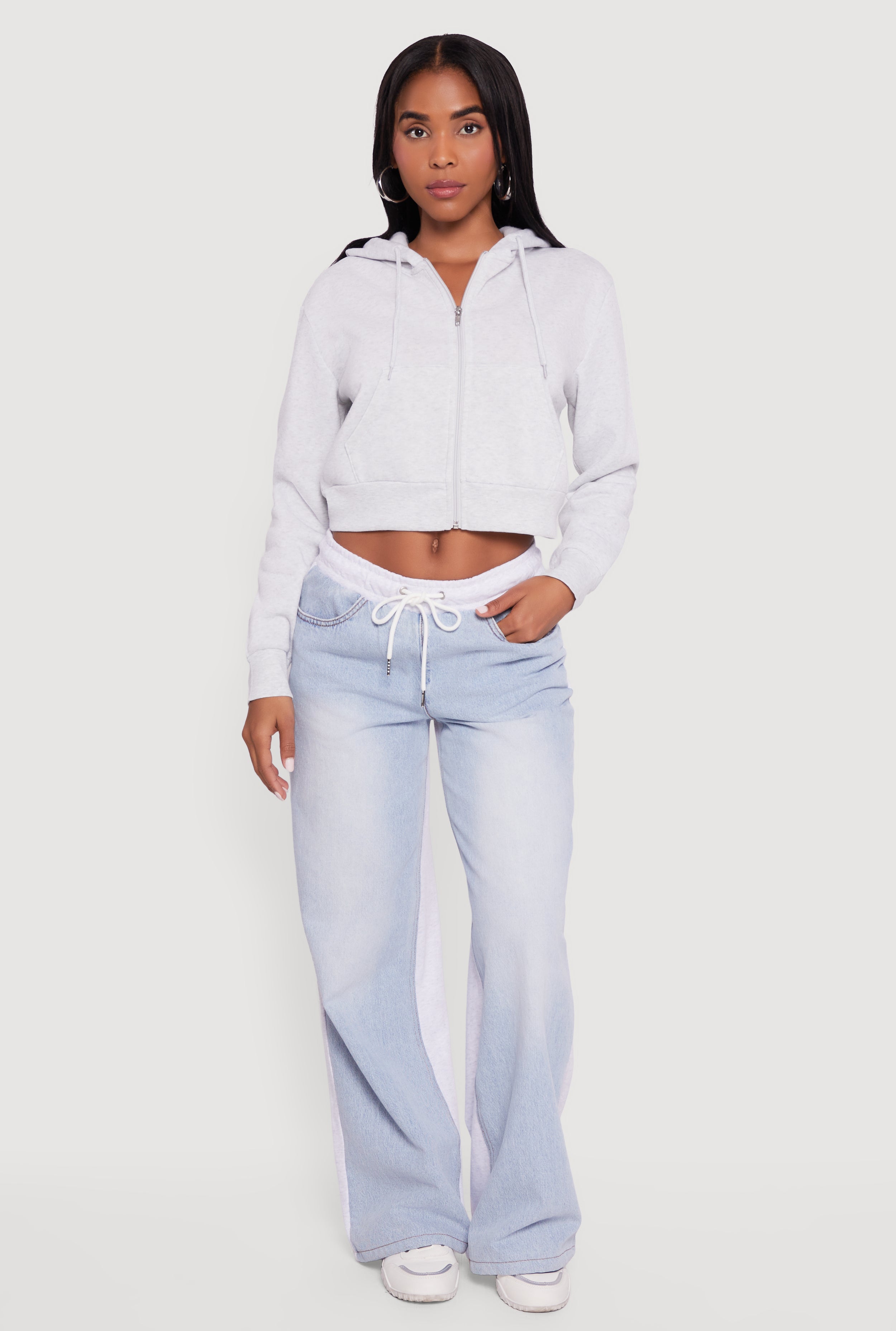 Cropped Zip Front Hoodie