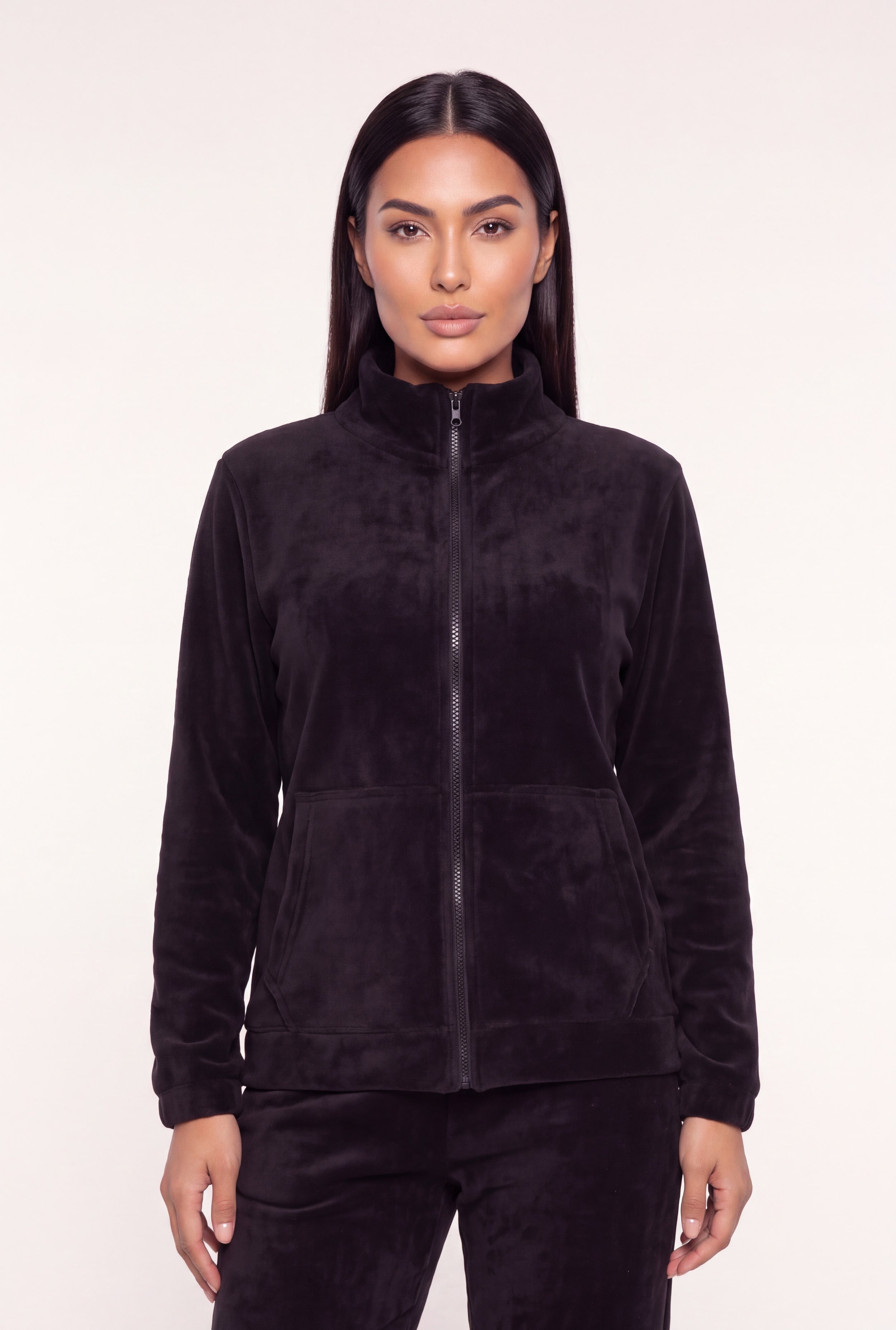 Plush Mock Neck Zip Front Jacket