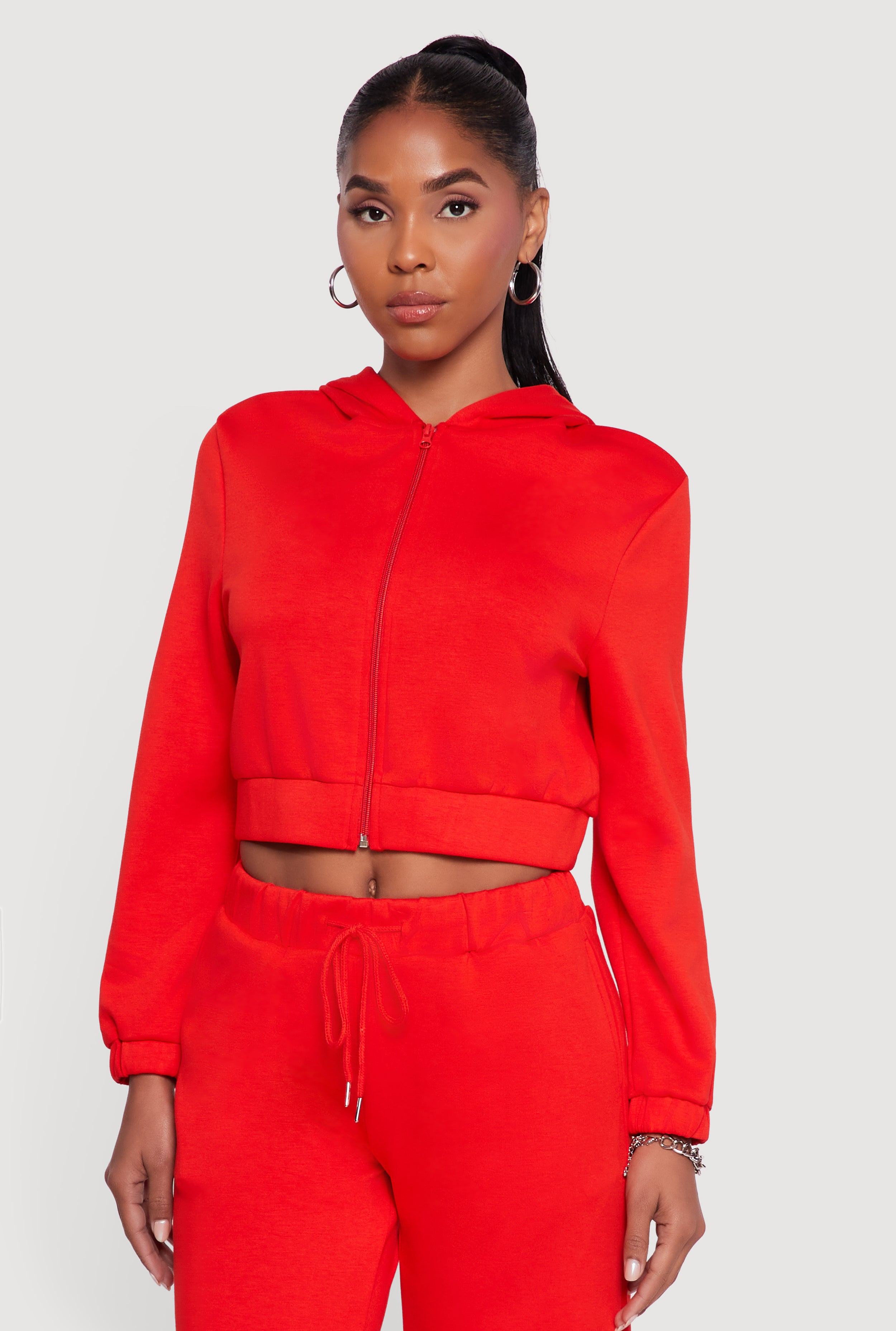 Cropped Long Sleeve Zip Front Hoodie