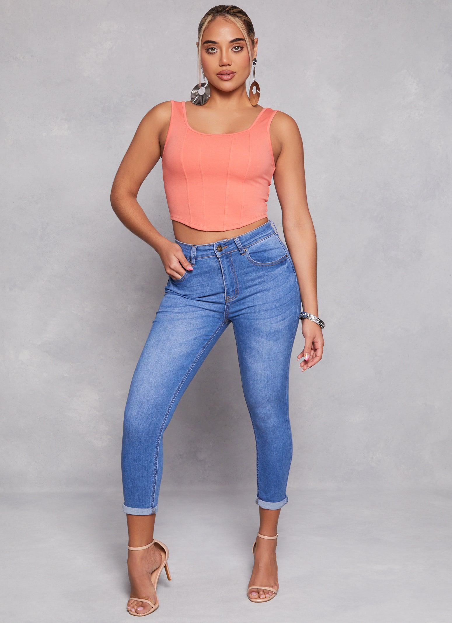 Sweezarmo Women's High Waist Denim Shorts - Stretchy Rolled Hem Summer Shorts