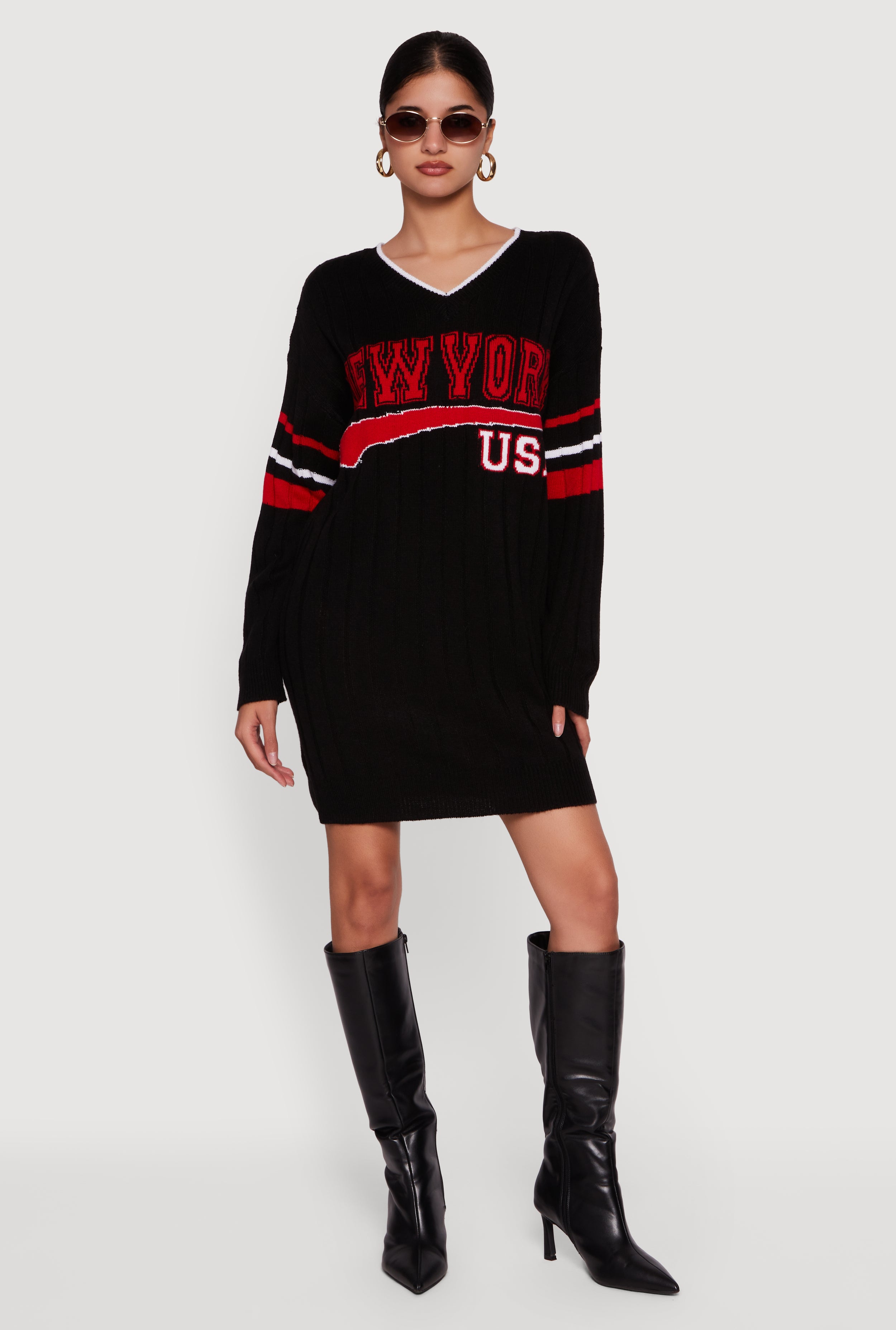 red and black sweater dress Tommy Hilfiger Women's White Red Black Colorblock Sweater Dress - S -  Multicolor