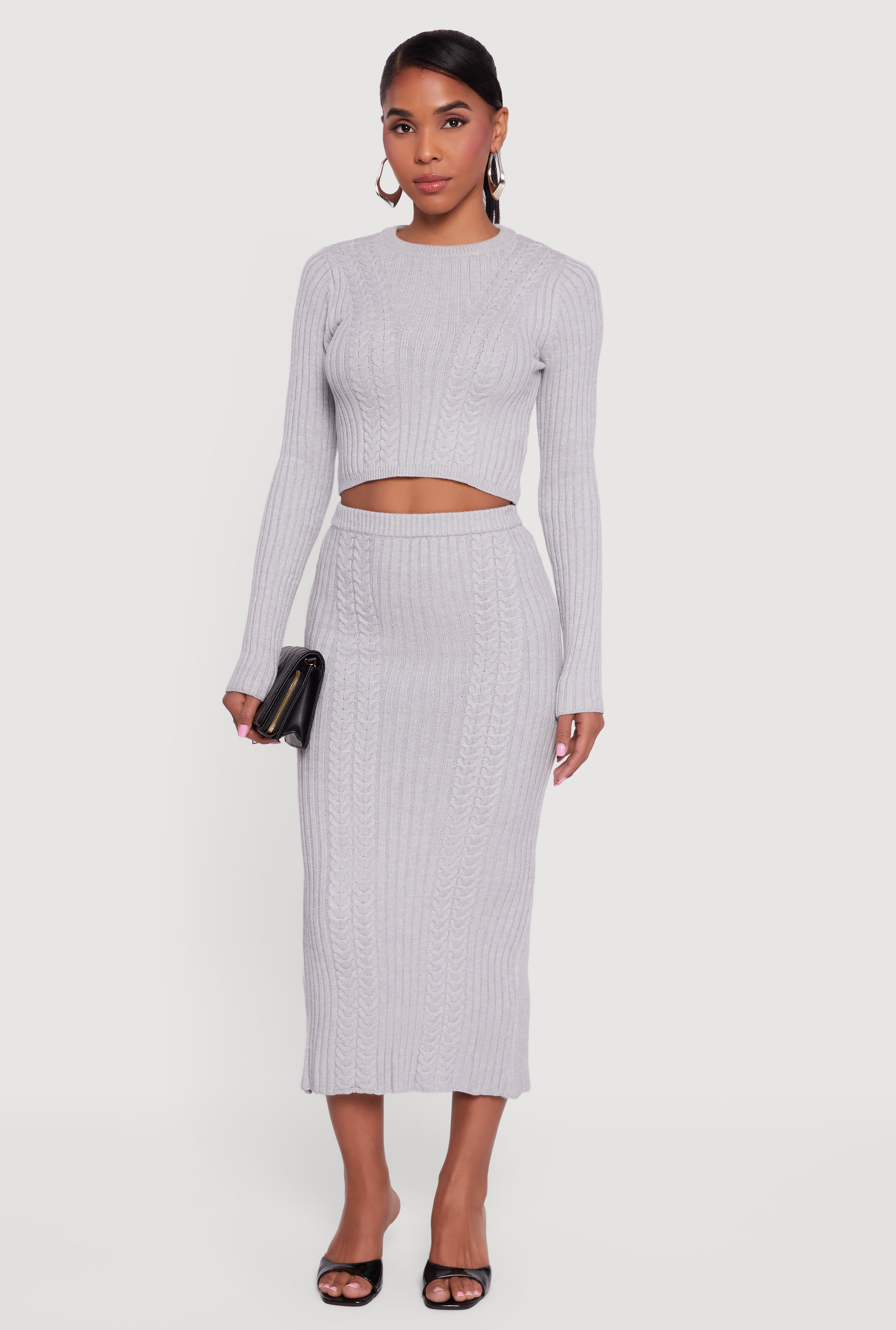 long sleeve pencil skirt dress Cable Knit Slit Back High Waisted Pencil Skirt
