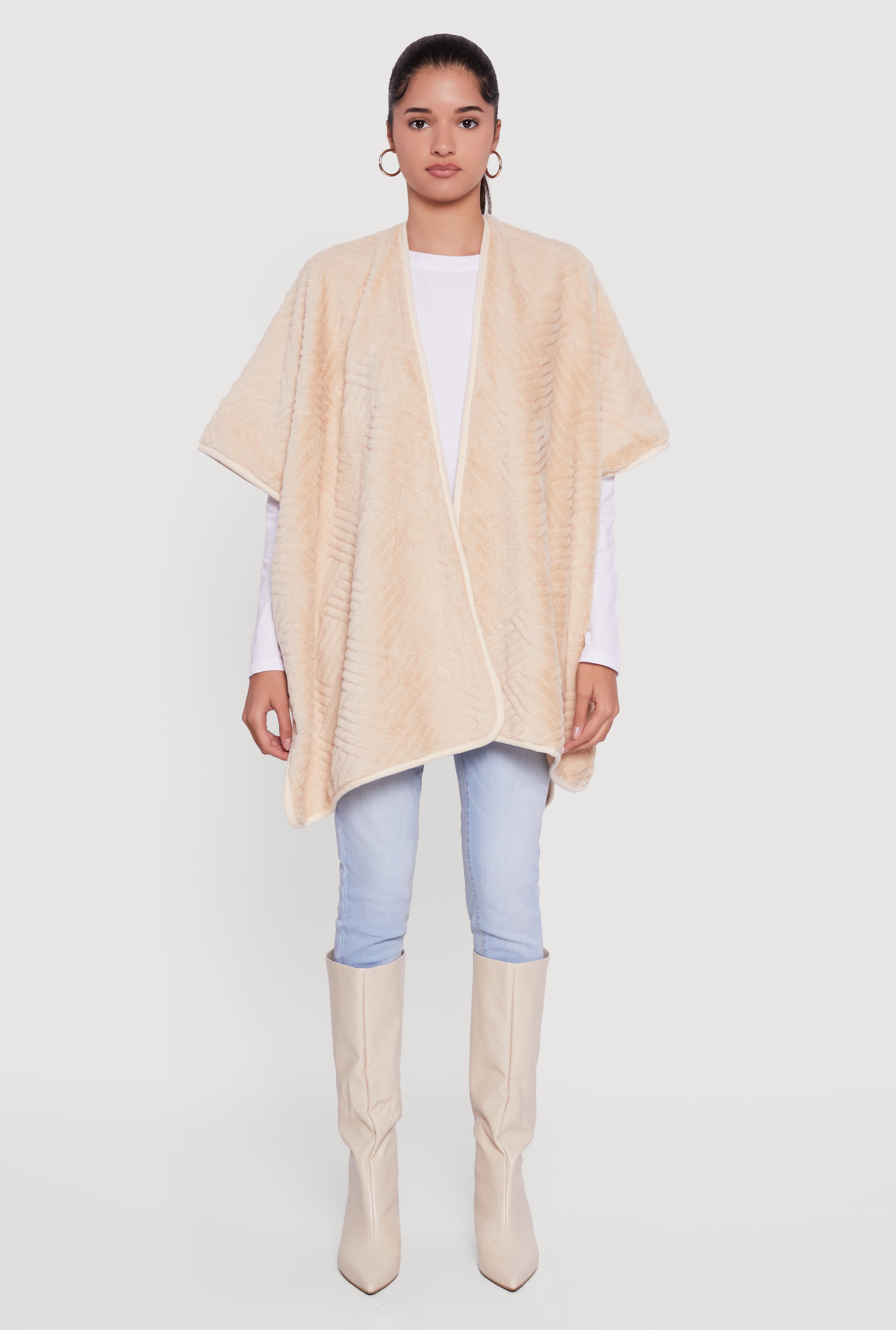 Faux Fur Open Front Poncho
